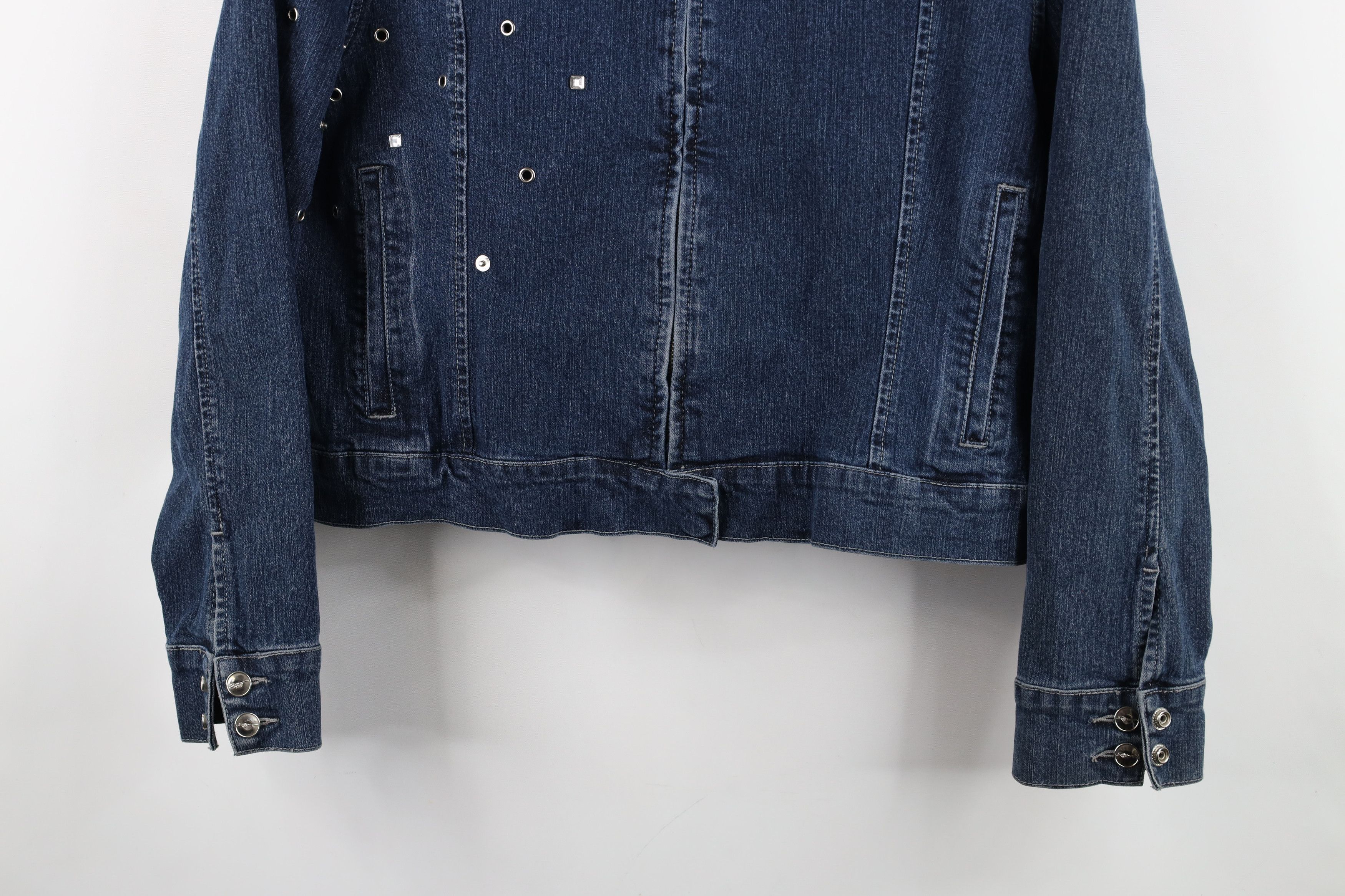 Fubu Vintage 90s Y2K FUBU Cropped Sequin Denim Jean Bomber Jacket Size XXL / US 16-18 / IT 52-54 - 3 Thumbnail
