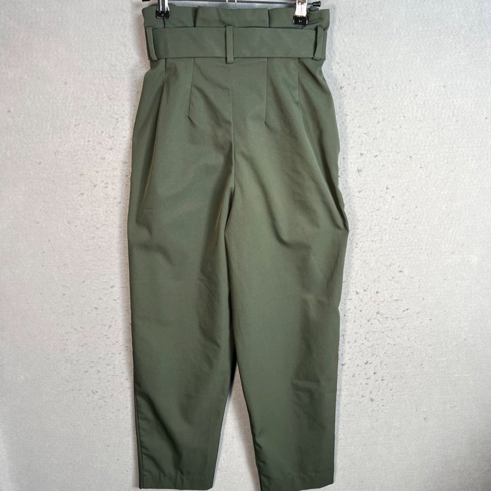 H&M VINTAGE H&M Pants Womens 6 Paperbag High-Waisted Olive Green Pleated Tie Belt & Pleated Size 28" / US 6 / IT 42 - 2 Thumbnail