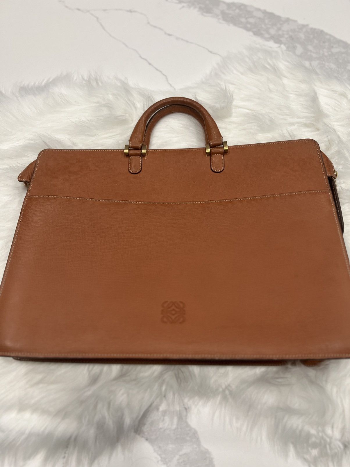 Loewe Loewe Structured Leather Briefcase Tote – Tan Calfskin Size ONE SIZE - 2 Thumbnail