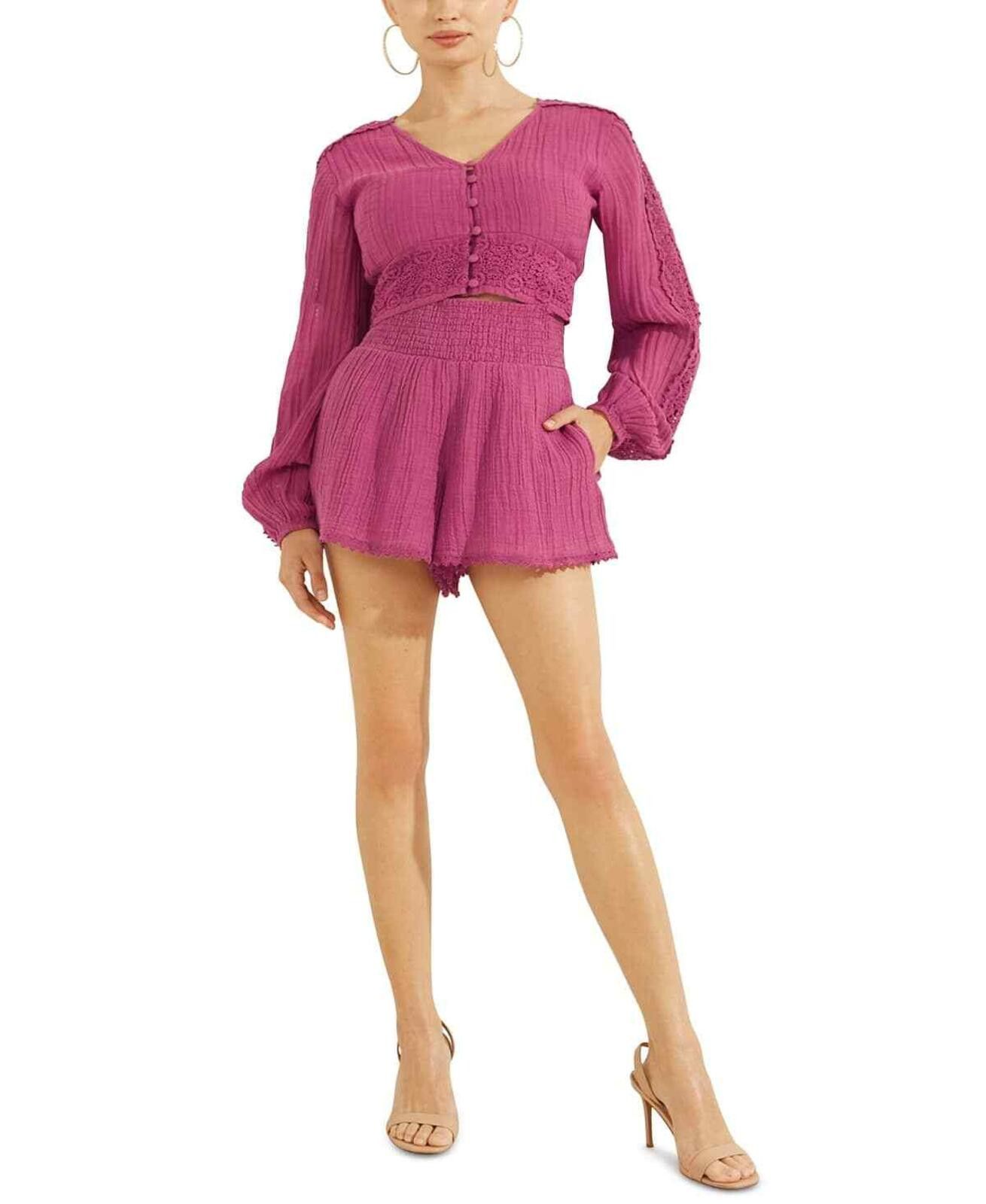 Guess Guess Women's Purple Abigail Gauze Crop Top - XS - Purple Size XS / US 0-2 / IT 36-38 - 4 Thumbnail