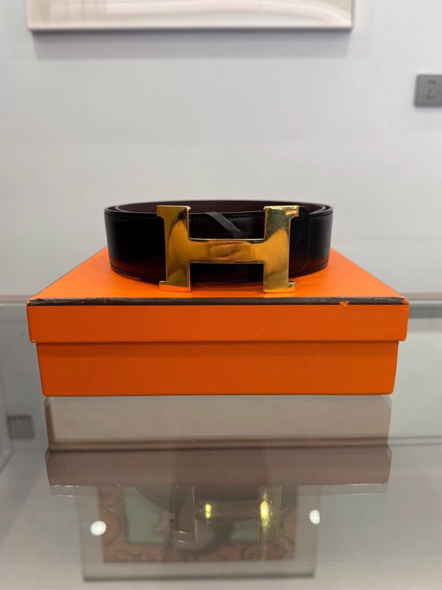 Hermes Black Leather Belt with Gold H Buckle Size ONE SIZE - 1 Thumbnail