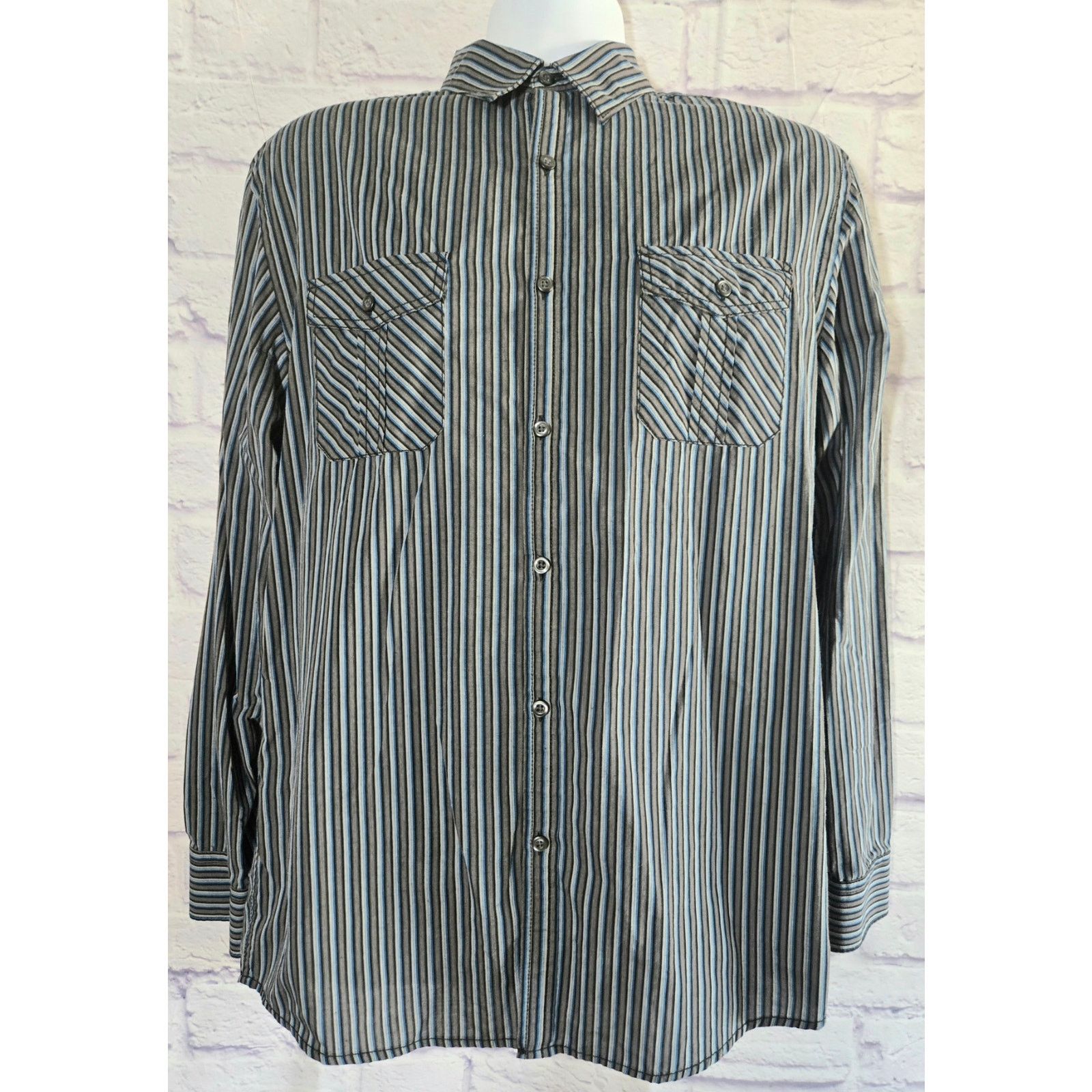 Axist Axist Black Blue Striped Roll Tab Sleeve Button Shirt Medium Size US M / EU 48-50 / 2 - 1 Thumbnail