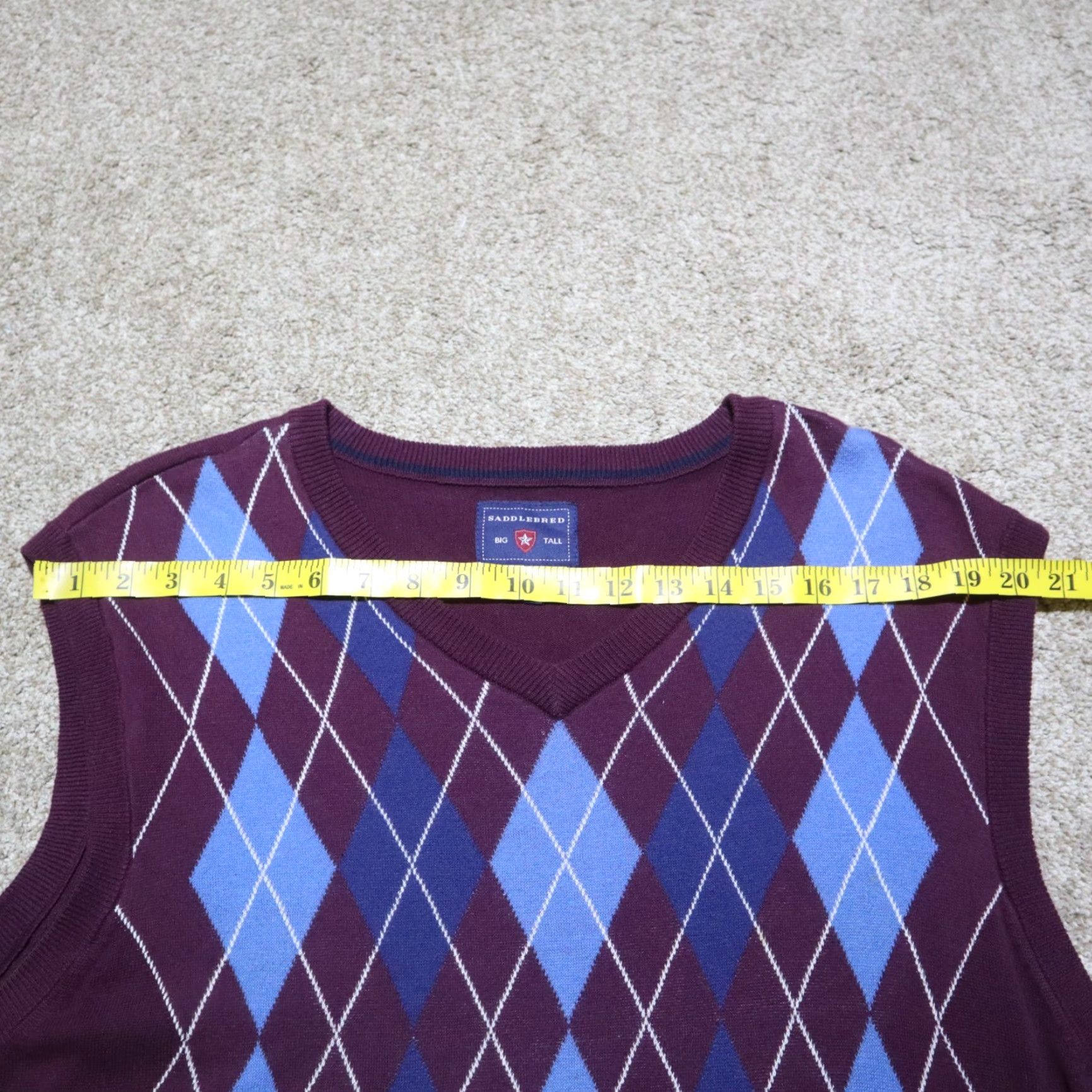 Vintage Saddlebred Purple Blue Sleeveless V-Neck Cotton Pullover Vest Sweater Size XLT Size US XL / EU 56 / 4 - 4 Thumbnail