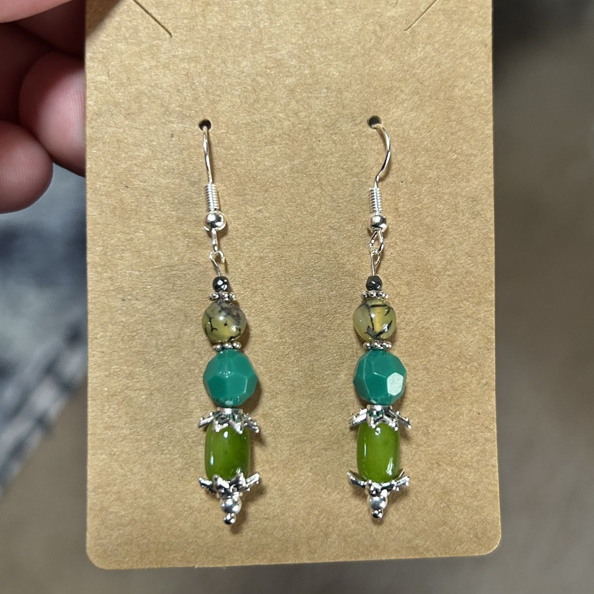 Handmade Handcrafted salvaged vintage bead cat eye glass earrings Size ONE SIZE - 2 Thumbnail