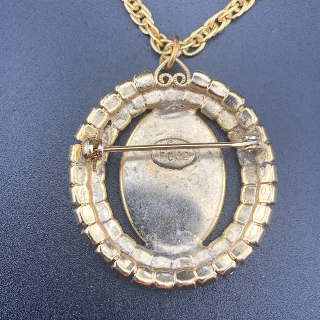 Other Hobe Vintage Gold Tone Red Rhinestone Portrait Necklace 19" Size ONE SIZE - 4 Thumbnail