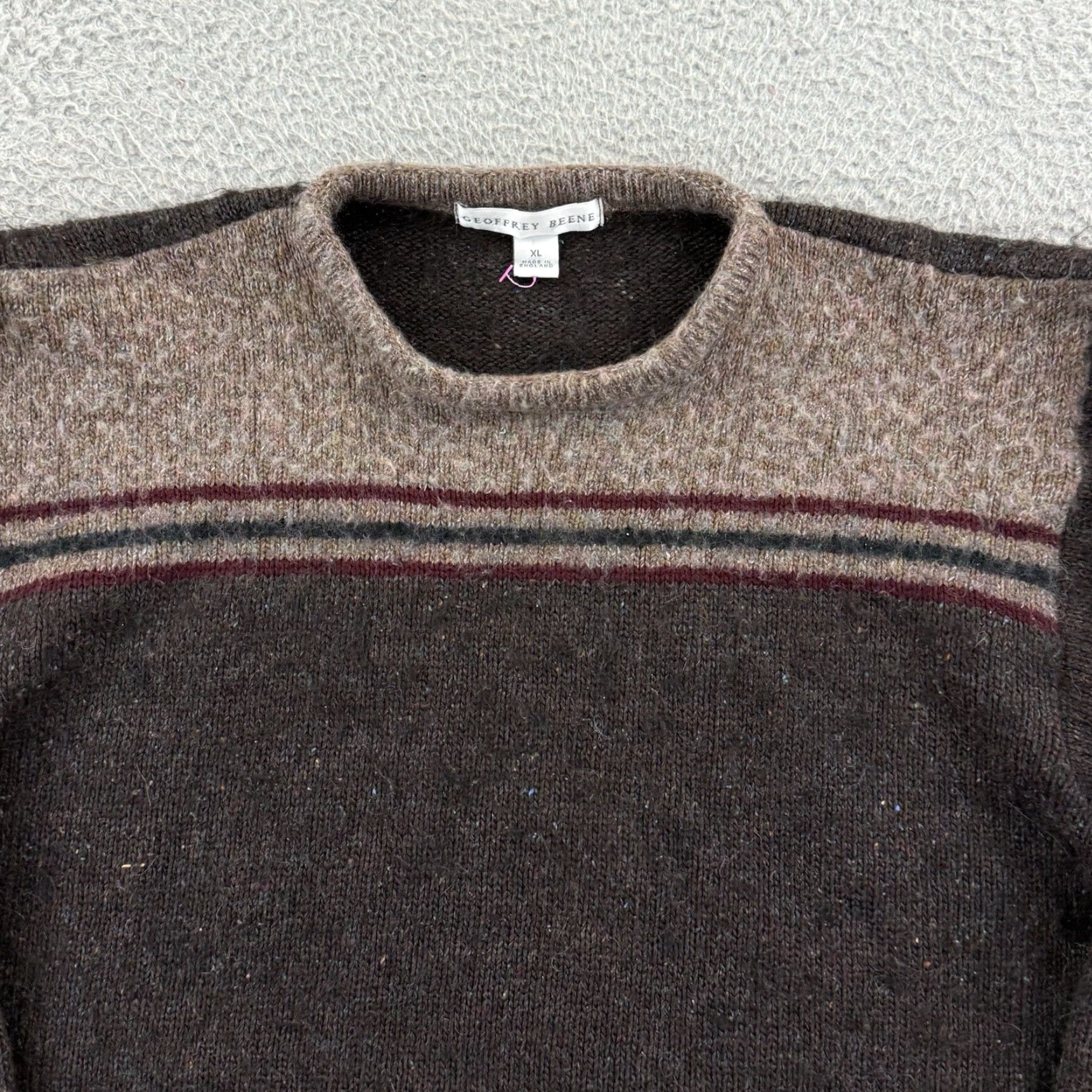 Geoffrey Beene VINTAGE Geoffrey Beene Sweater Mens XL Brown Striped Wool Blend Pullover Grandpa Size US XL / EU 56 / 4 - 3 Thumbnail