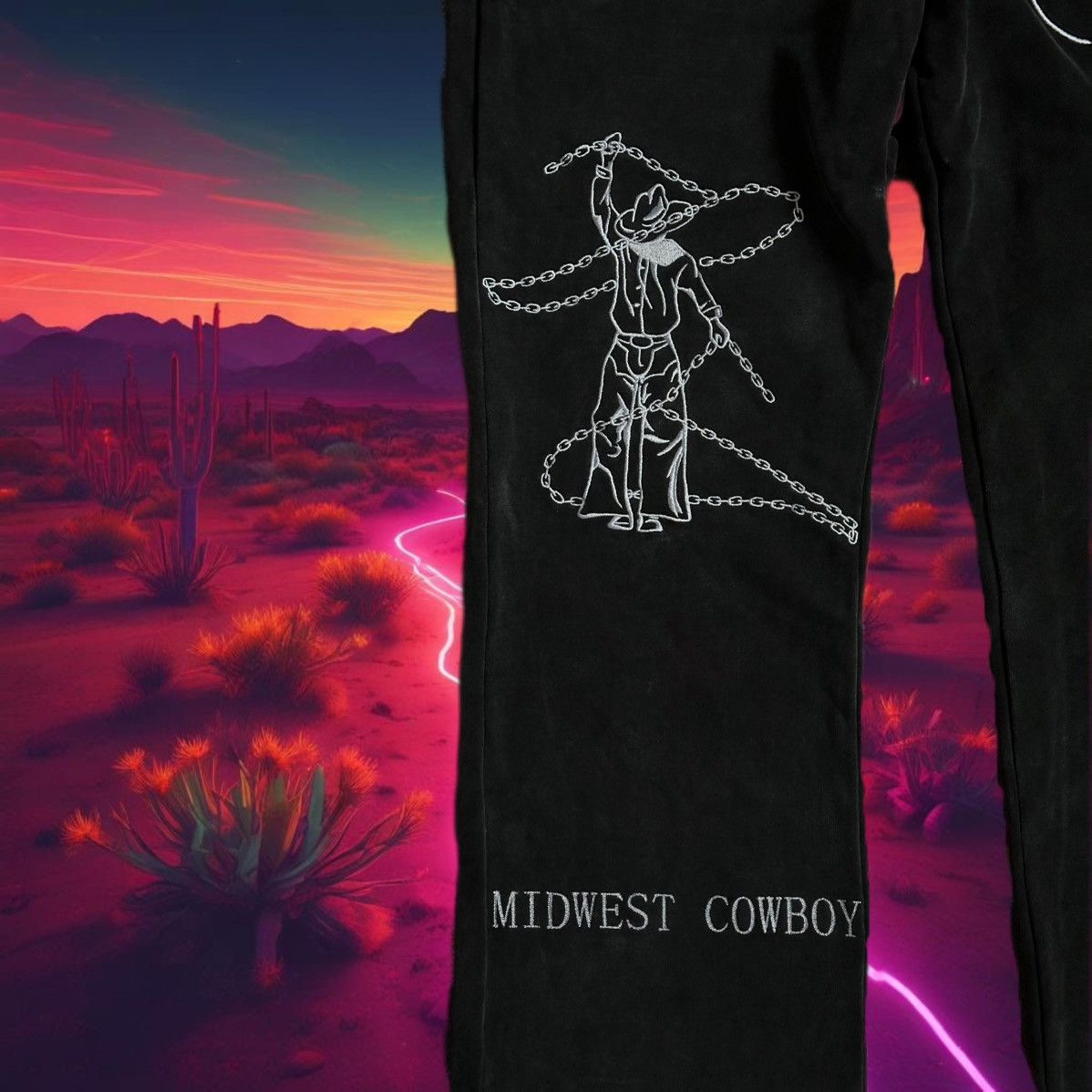 Vintage Midwest Cowboy - Vintage Washed Black Embroidered Sweatpants Size US 31 - 8 Thumbnail