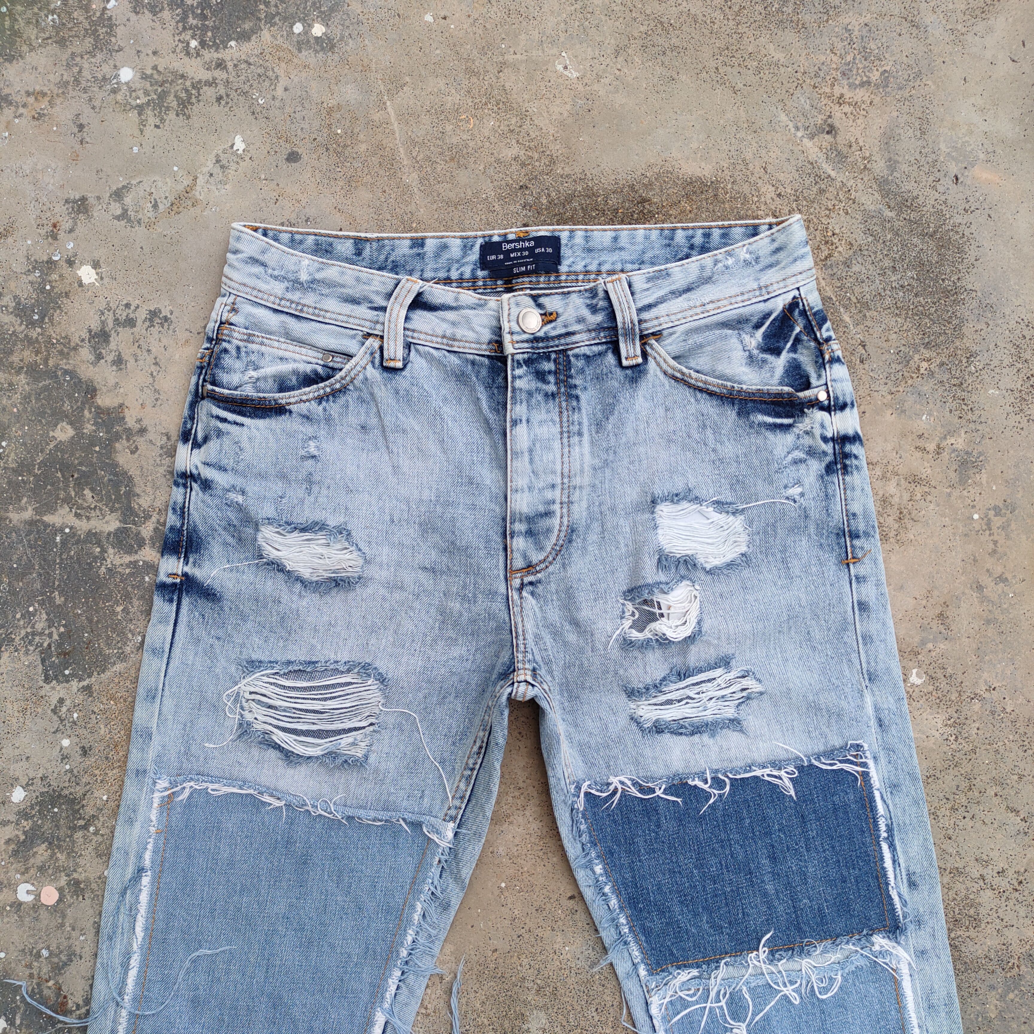 Bershka VINTAGE BERSHKA BORO PATCHWORK DISTRESSED JEANS DENIM PANTS Size US 31 - 3 Thumbnail