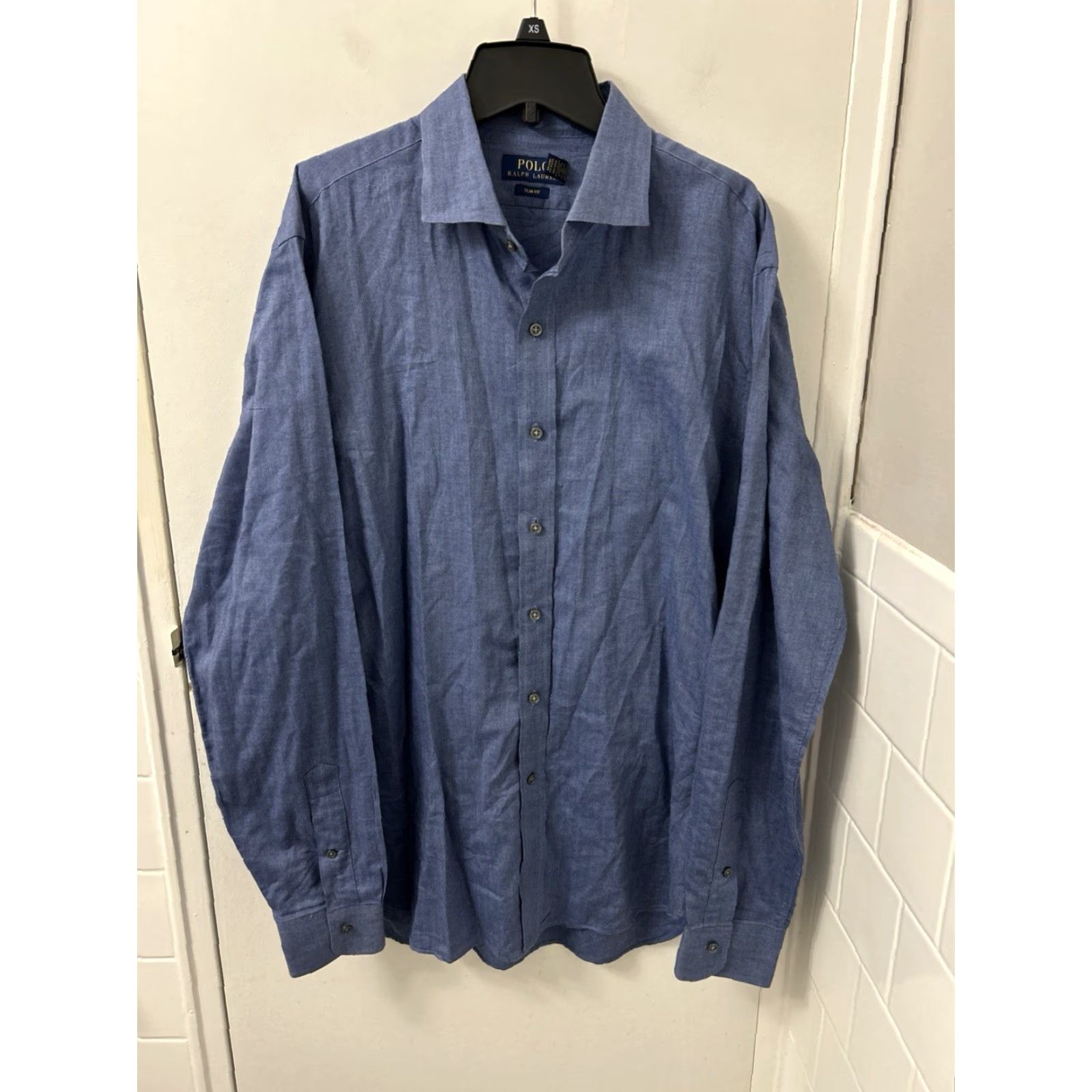 Polo Ralph Lauren Polo Ralph Lauren Shirt Mens 16.5 Blue Herringbone Slim Fit Button Up L/S Size US XL / EU 56 / 4 - 2 Thumbnail