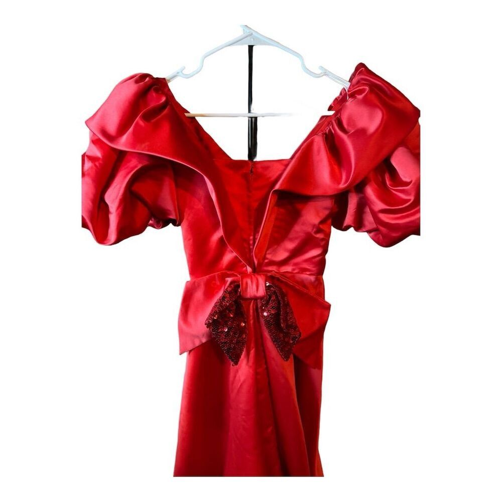 Vintage Alyce Designs Vintage 80s Red Satin Puff Sleeve Sequin Bow Size M / US 6-8 / IT 42-44 - 7 Thumbnail