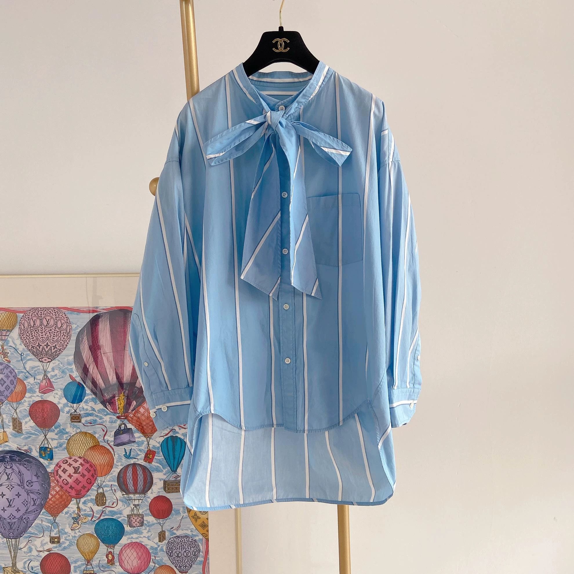 Balenciaga Balenciaga Striped Tie-Neck Shirt Women's 34 3727 Size XXS / US 00 / IT 34 - 1 Thumbnail