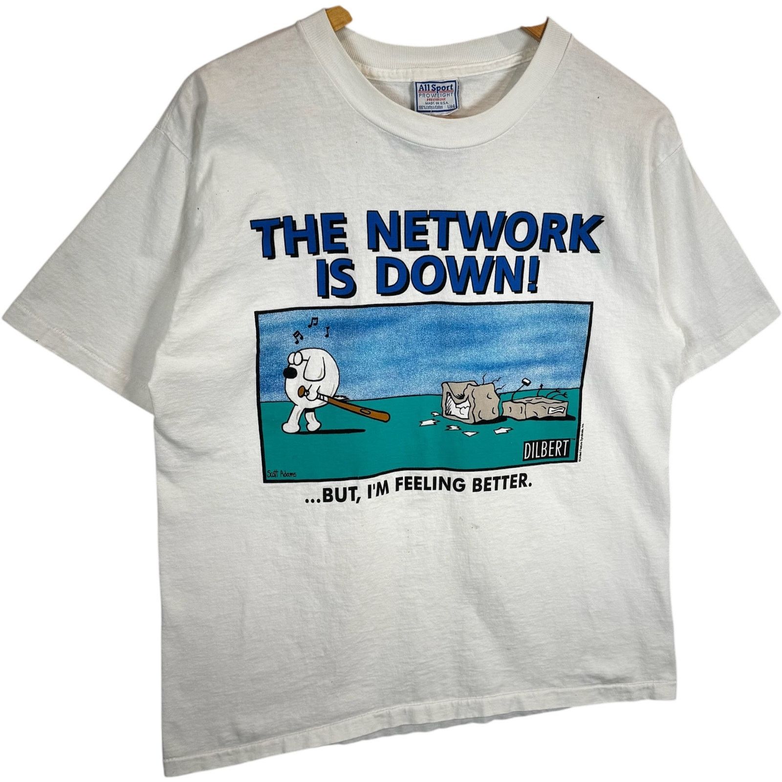 All Sport Vintage Dilbert "The Network Is Down" Tech Comic Tee 90s L Size US L / EU 52-54 / 3 - 4 Thumbnail