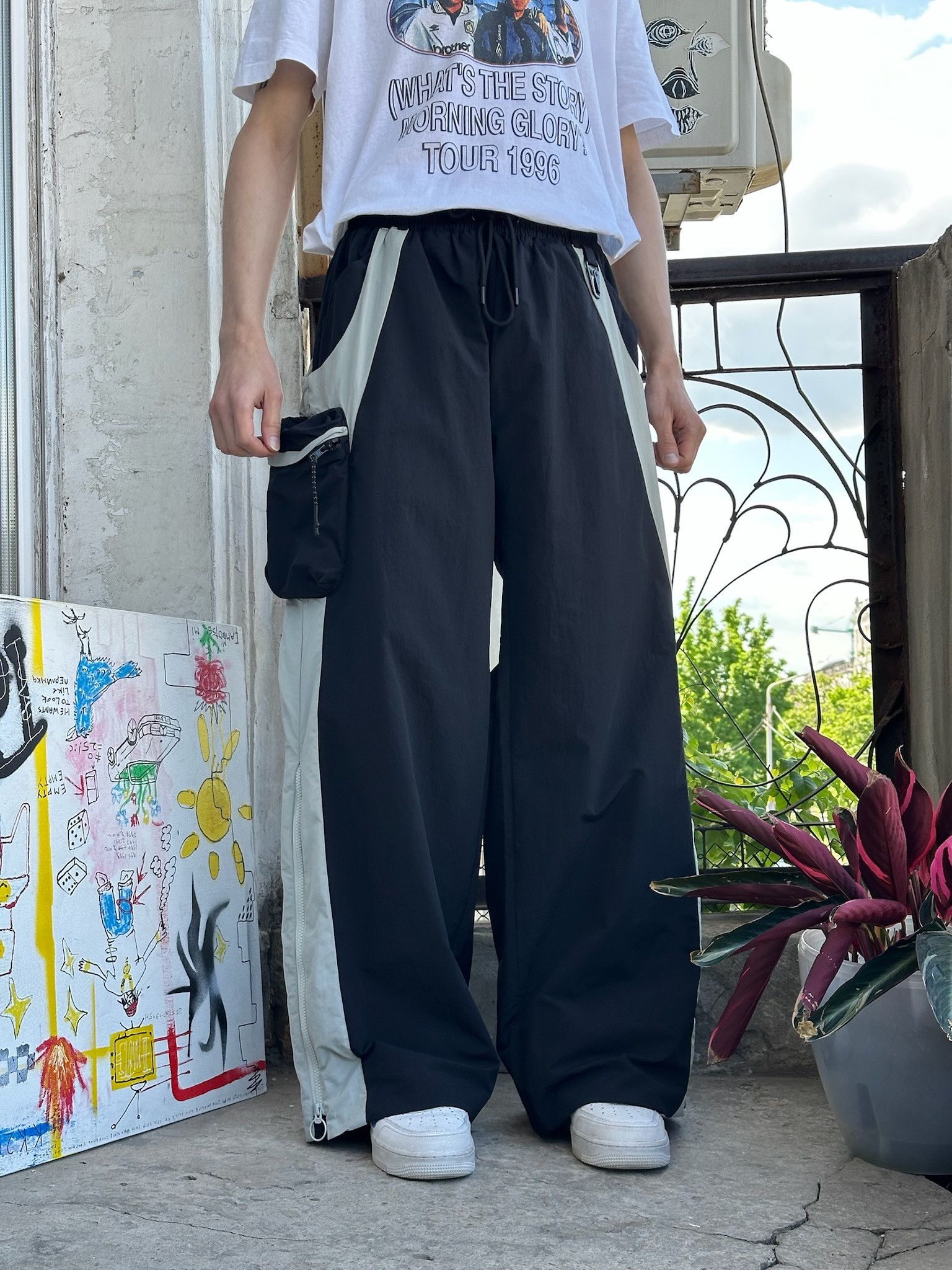 Vintage Japanese style Cargo Nylon rave Baggy wide leg Pants