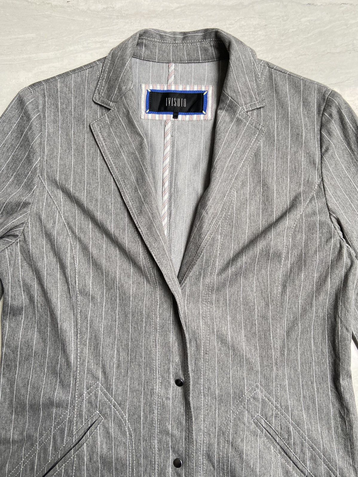 Designer × Japanese Brand IVISUTO Grey Striped Blazer Size 46L - 8 Thumbnail