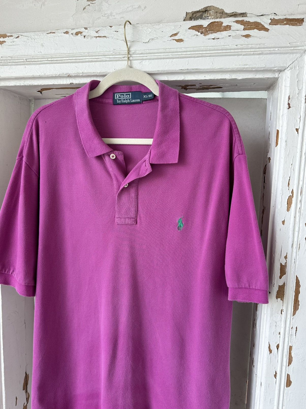 Vintage Vintage Ralph Lauren Violet Short Sleeve Polo Size US XL / EU 56 / 4 - 2 Thumbnail