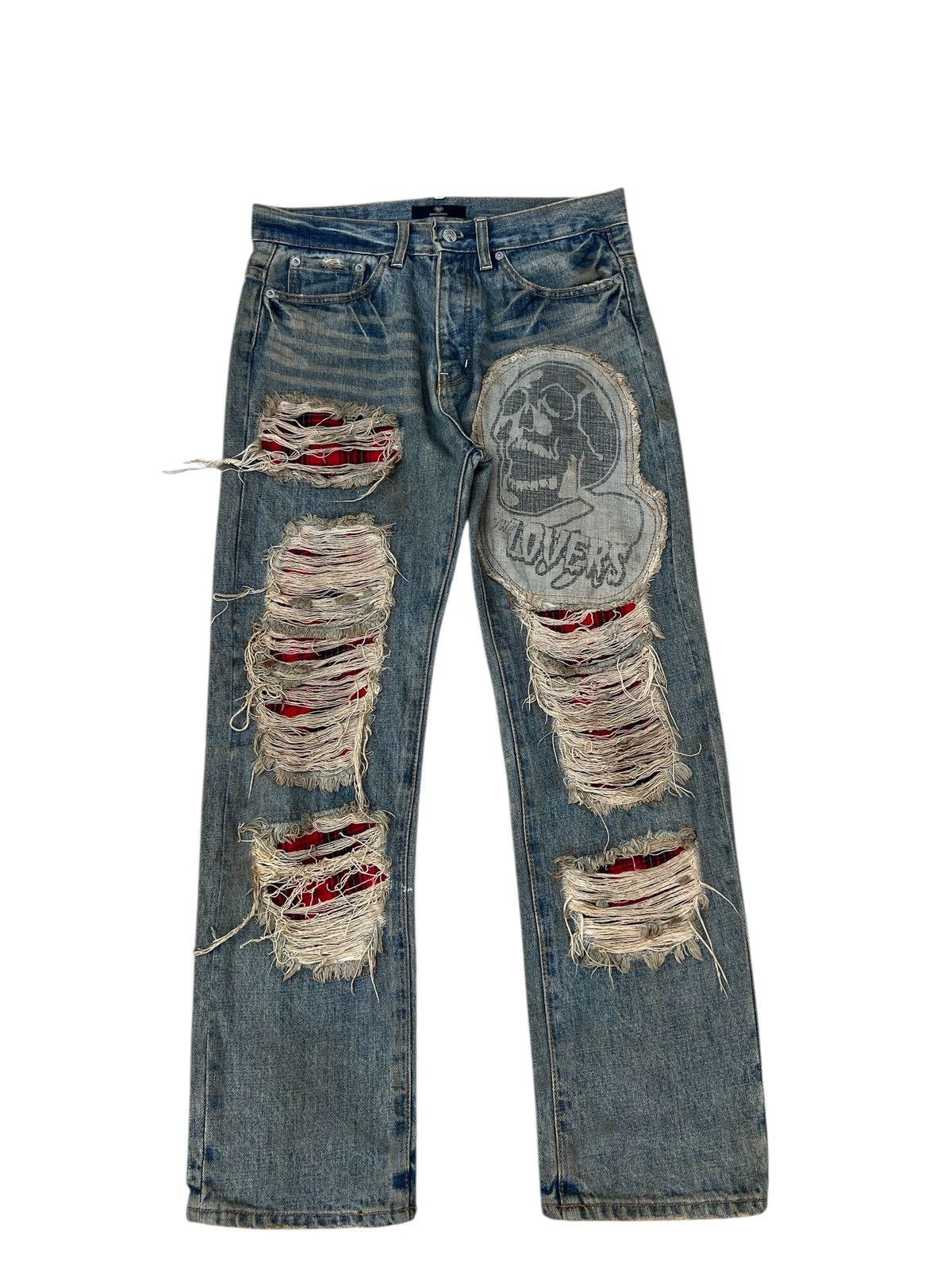 Super Lovers Vintage Super Lovers Japan Distress Dirty Mud Denim Jeans Size US 31 - 1 Thumbnail
