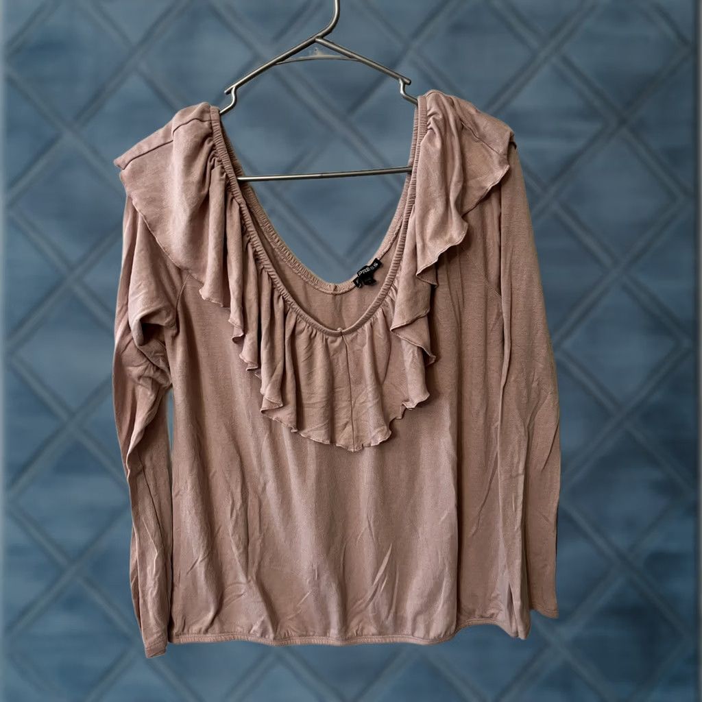Express Express Blouse Pink V-Neck Long Sleeve Ruffle Top Shirt Size L Womens Size L / US 10 / IT 46 - 1 Thumbnail