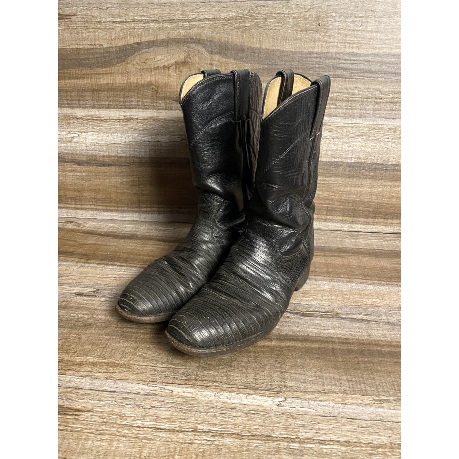 Justin Boots Justin Boots Western Cowboy Boots Womens 6B Black Leather Lizard USA Made 3733 Size US 6 / IT 36 - 2 Thumbnail