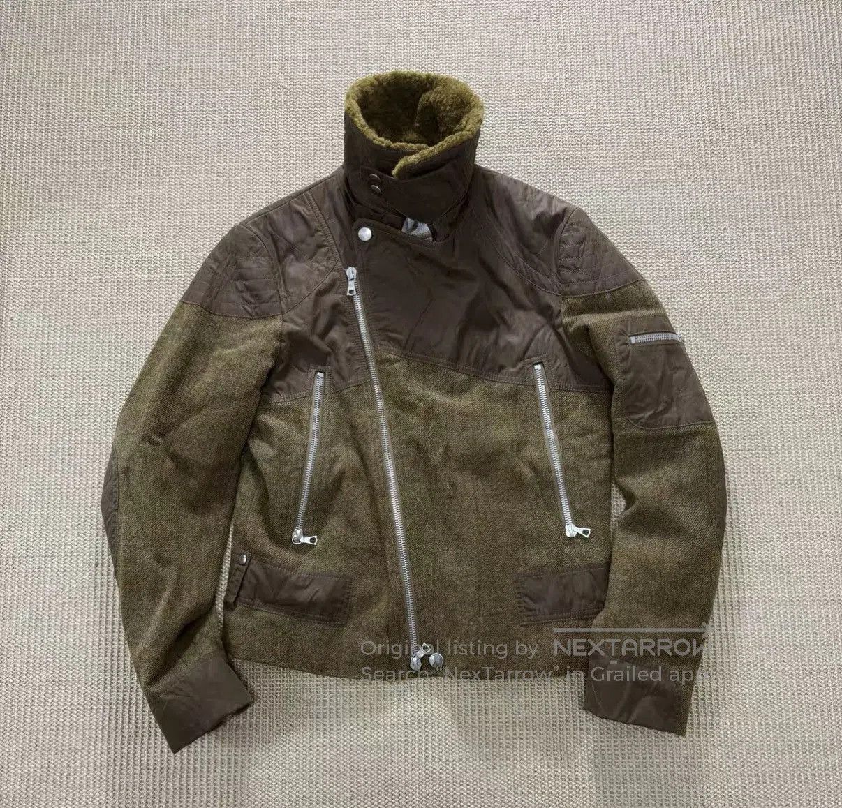 Dries Van Noten Green Moto Jacket with Faux Fur Collar Size M. Size US M / EU 48-50 / 2 - 1 Thumbnail
