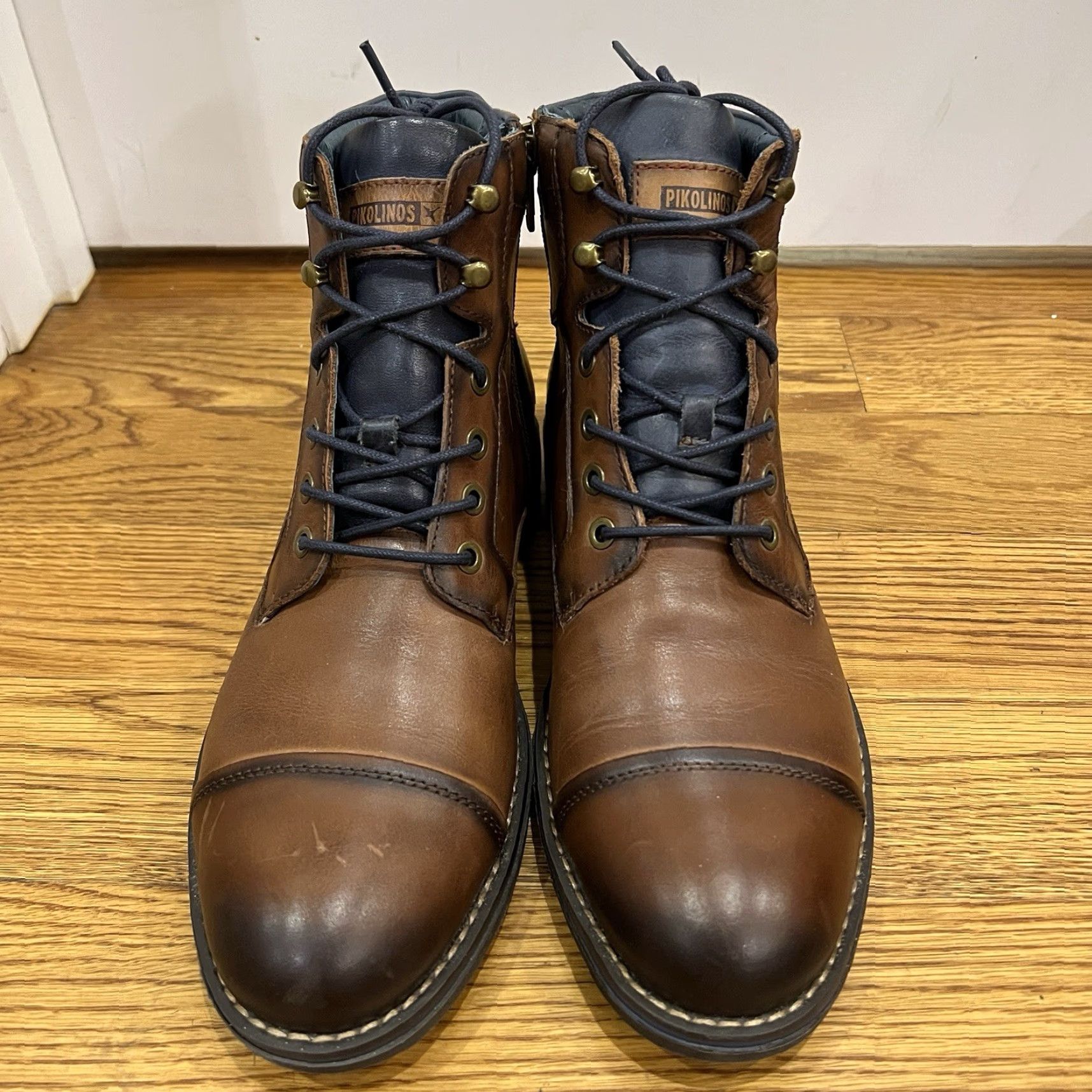 Vintage Pikolinos YORK Brown Leather Cap Toe Ankle Zip Lace Up Boots Sz 41 / 8.5 US Boots Mens Size ONE SIZE - 3 Thumbnail