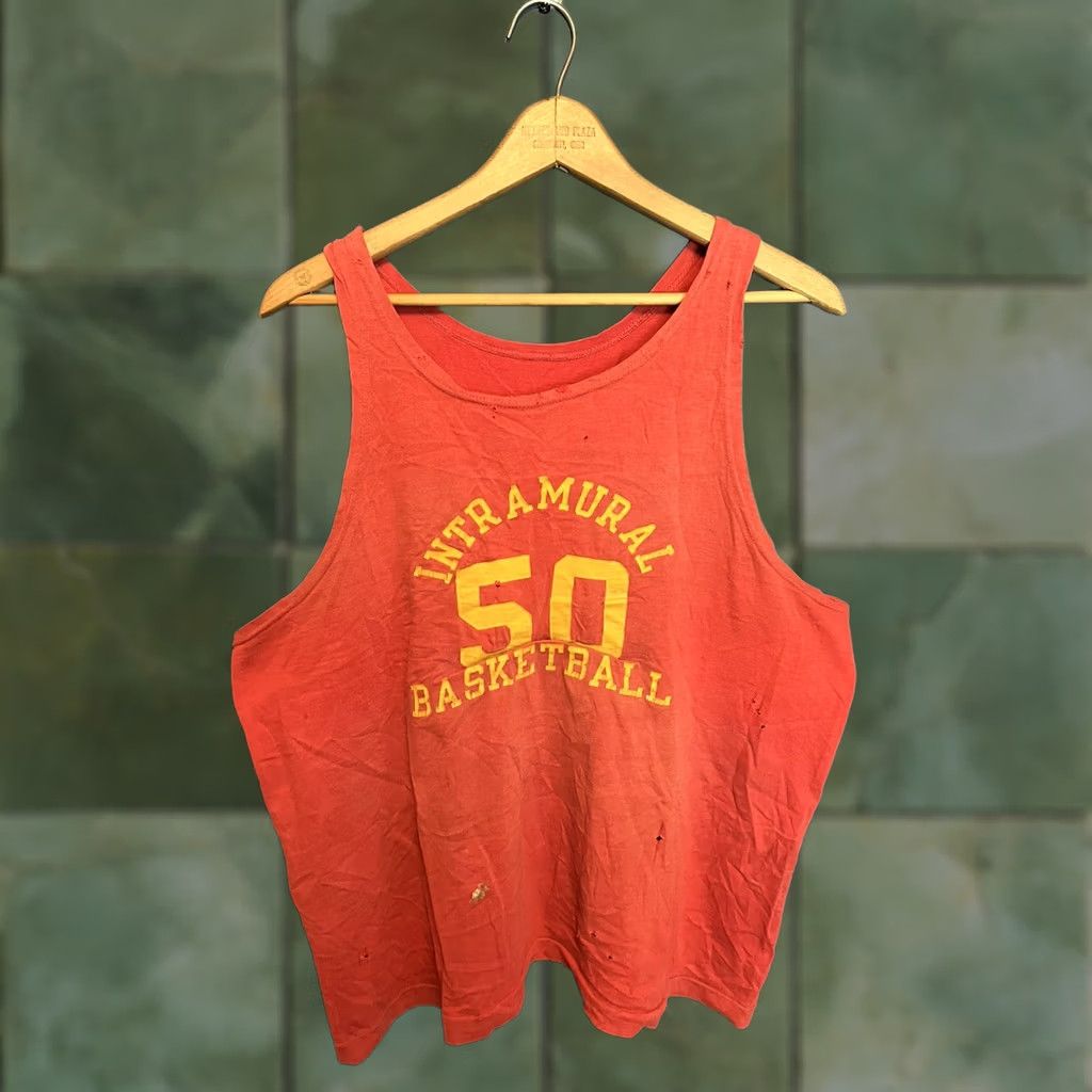 VINTAGE 60’s Cotton Basketball Jersey Tank Top Tee Size Medium USA Made Shirt Adult Medium Red Sportswear/Beach 60s Mens