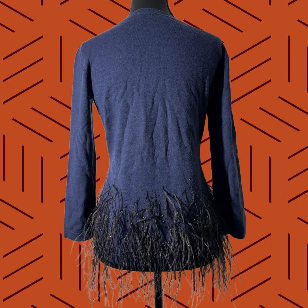 Carolina Herrera CAROLINA HERRERA NEW YORK Blue Virgin Wool Feather Trim Sweater S Womens Size S / US 4 / IT 40 - 1 Thumbnail