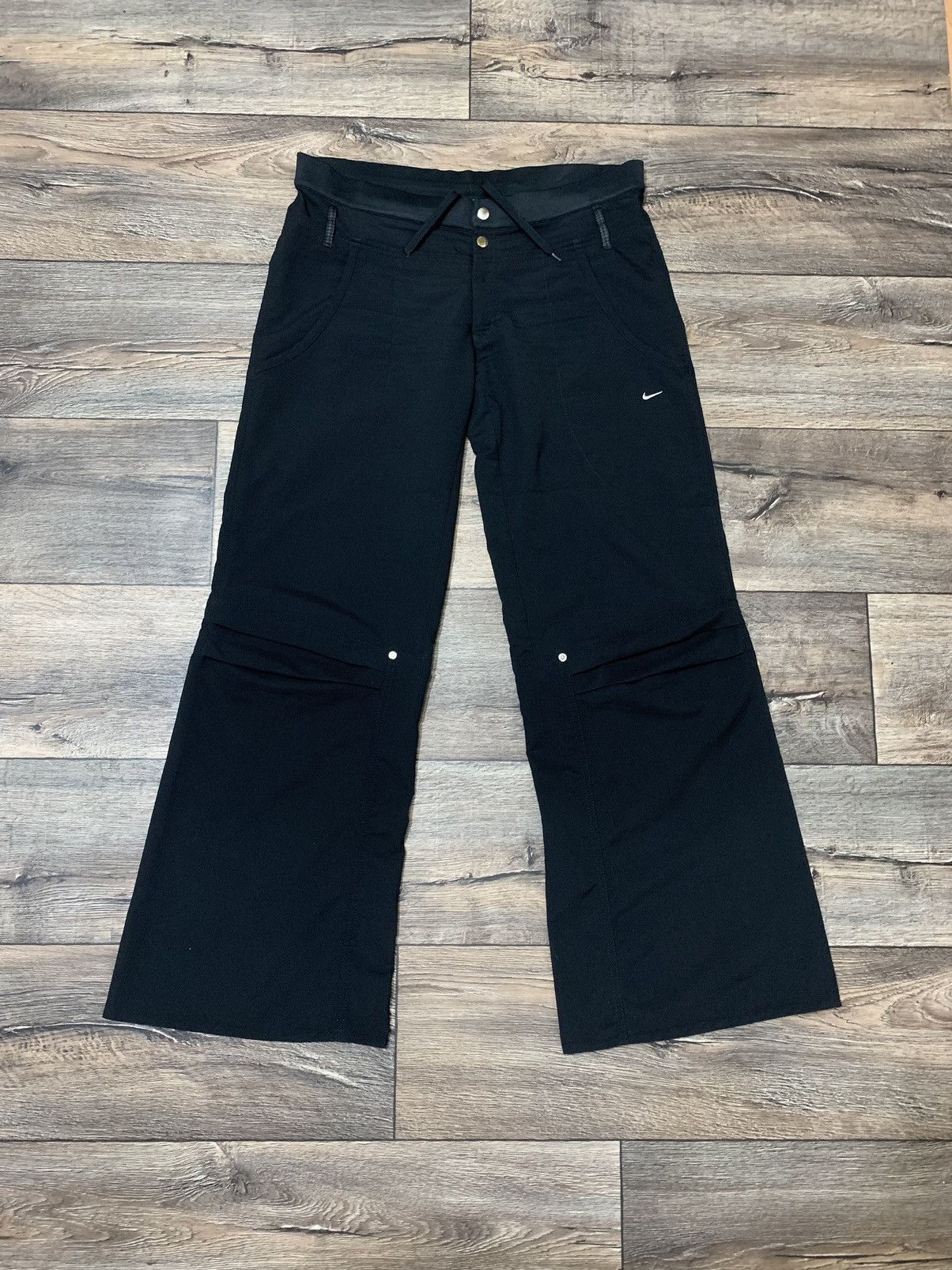 Nike × Vintage Vintage Nike Y2K Women’s Black Drill Nylon Flaps Pants Size 34" / US 12 / IT 48 - 1 Thumbnail