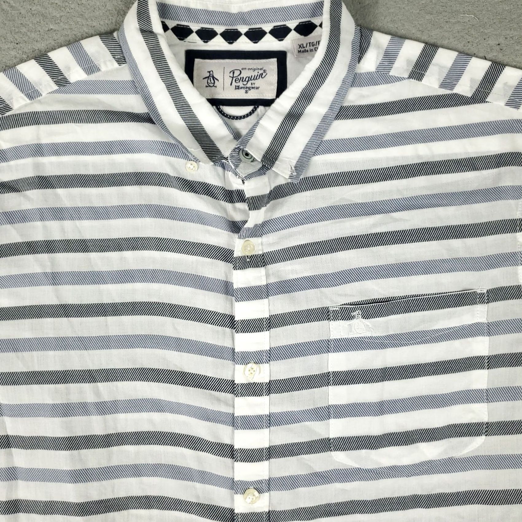 Original Penguin Penguin Shirt Mens Size XL Blue Striped Button-Up Short Sleeve Size US XL / EU 56 / 4 - 2 Thumbnail