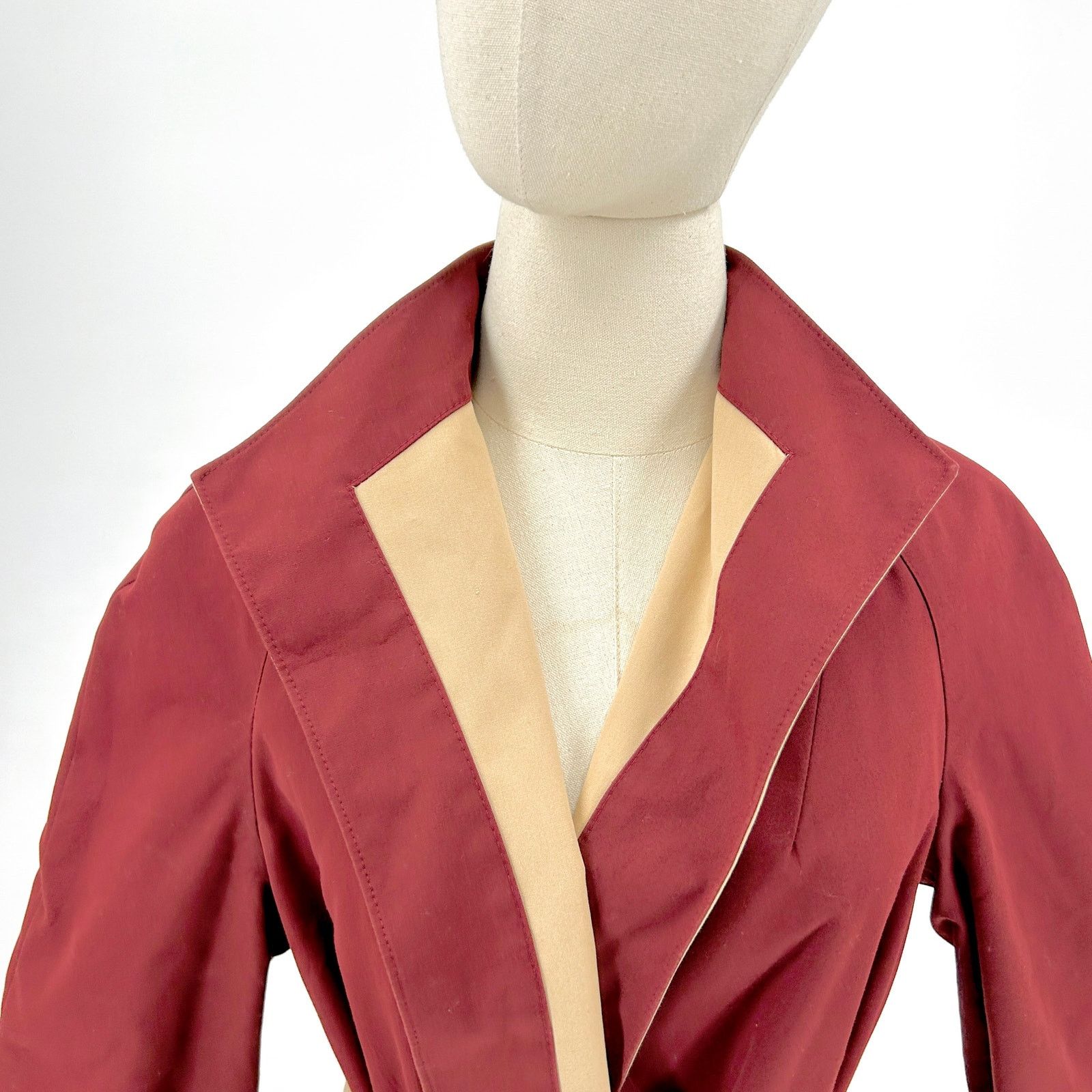 Etienne Aigner Vintage 80s Tan Maroon Reversible Belted Trench Coat Size M / US 6-8 / IT 42-44 - 7 Thumbnail