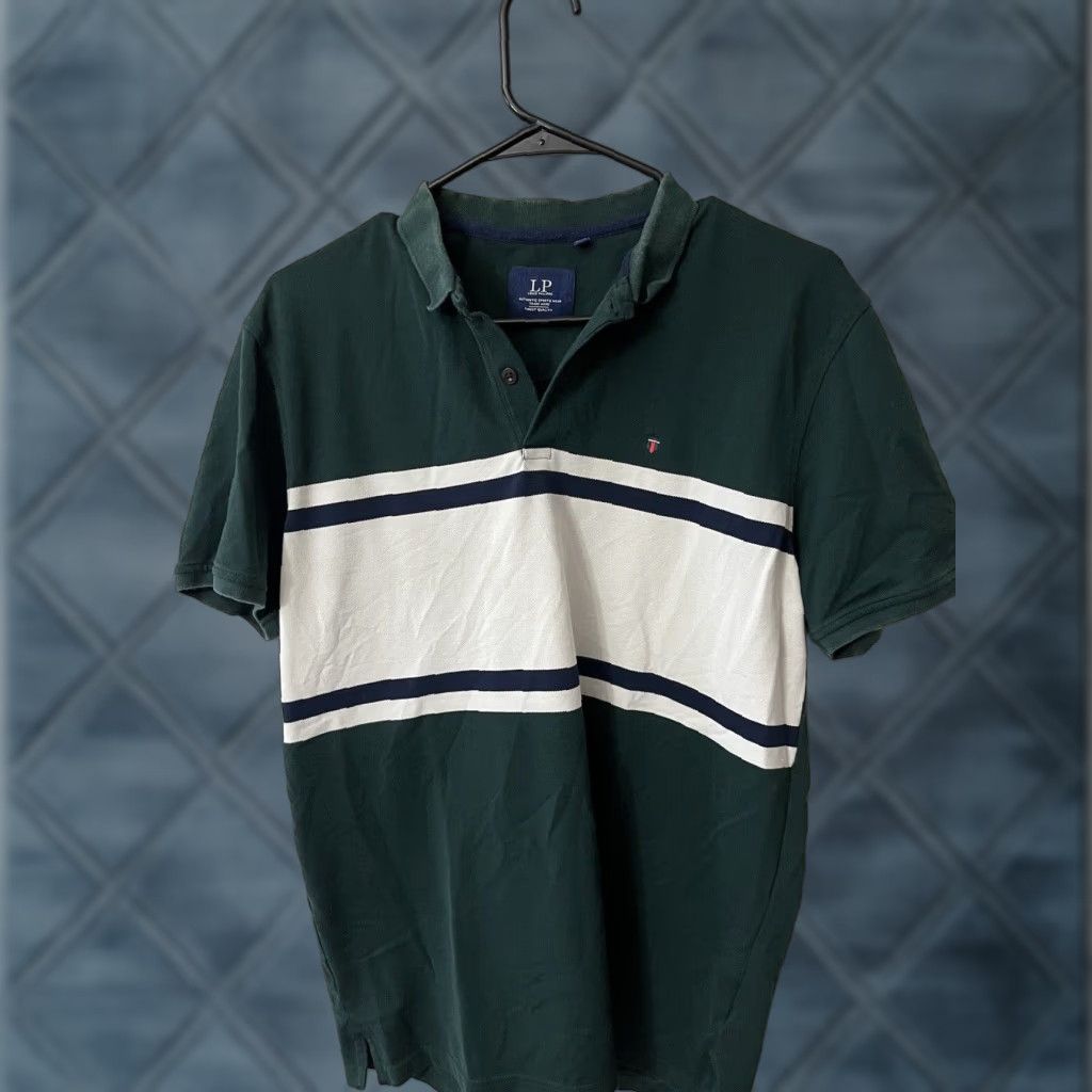 Vintage Louis Philippe Polo Shirt Mens Large Cotton Green White Horizontal Stripe Golf Carded Regular Short Sleeve Size US L / EU 52-54 / 3 - 1 Thumbnail