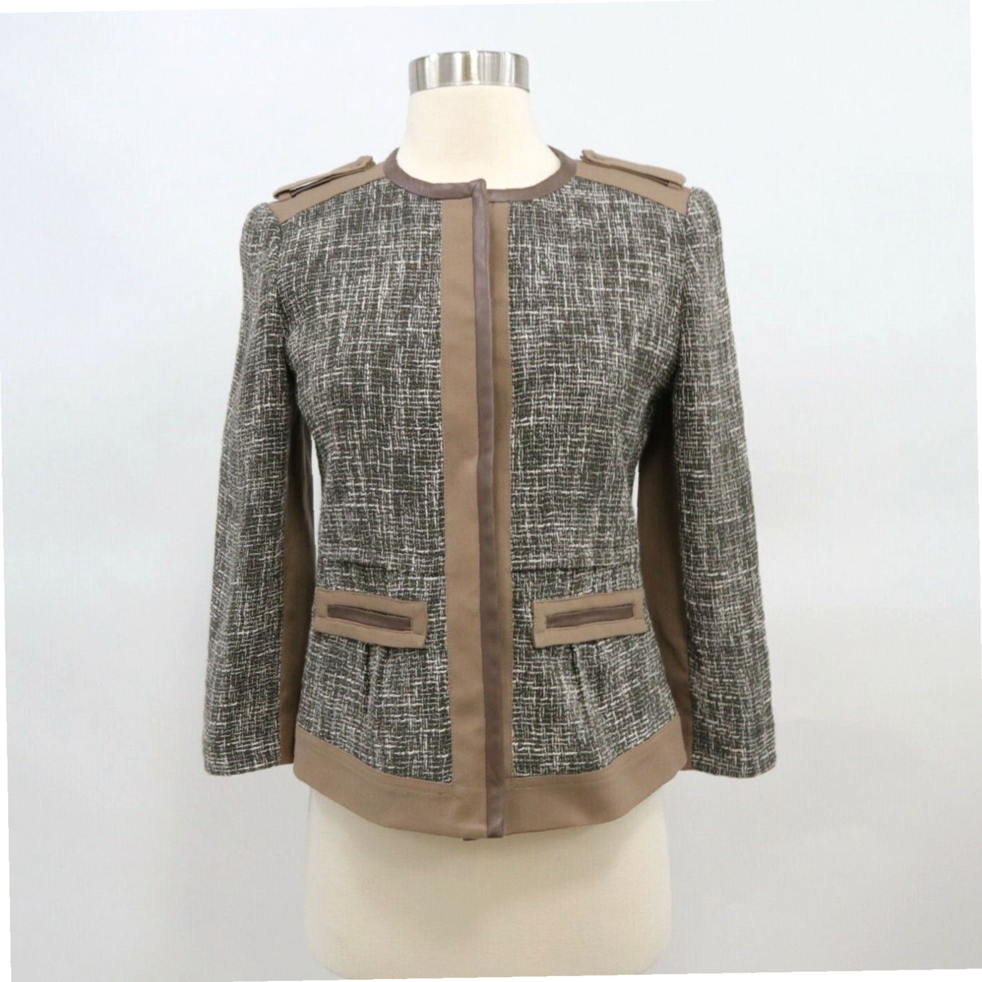 Tahari Petite Tweed Leopard Trim Jacket top 8