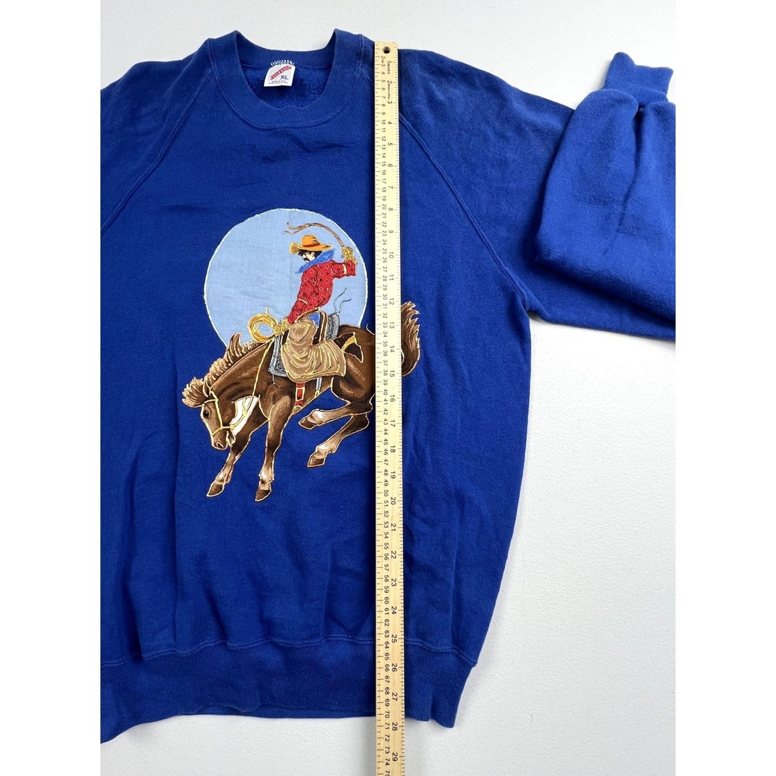 Jerzees VINTAGE Jerzees Sweatshirt Mens XL Blue Cowboy Horse Western Graphic USA 90s Size US XL / EU 56 / 4 - 5 Thumbnail