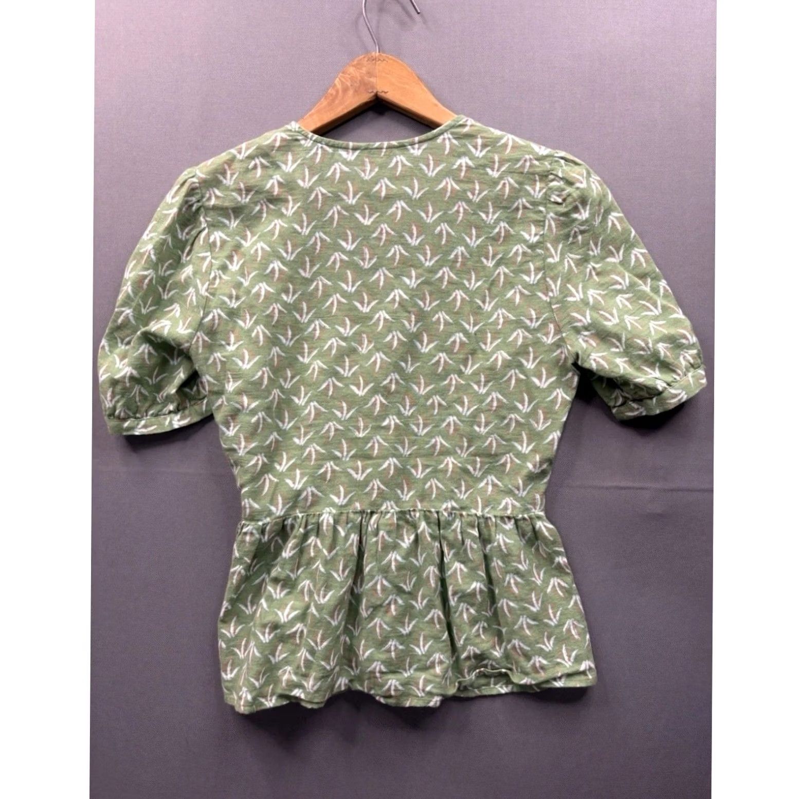 Lucky Brand Lucky Brand Wrap Peplum Top Women Green Botanical Leaf Print Short Sleeve XS Size XS / US 0-2 / IT 36-38 - 5 Thumbnail