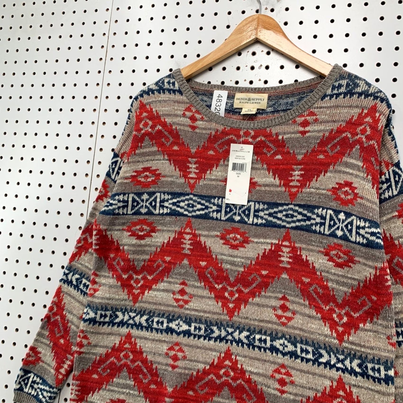 Vintage Denim & Supply Ralph Lauren Womens Southwestern Intarsia Cotton Sweater Red M Size M / US 6-8 / IT 42-44 - 4 Thumbnail