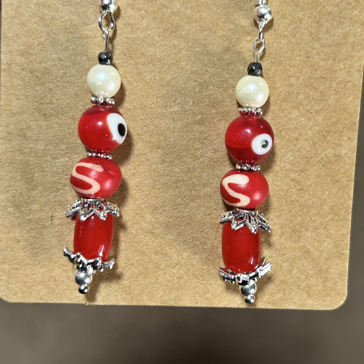 Handmade Handcrafted elegant vintage bead cat eye glass earrings Size ONE SIZE - 3 Thumbnail