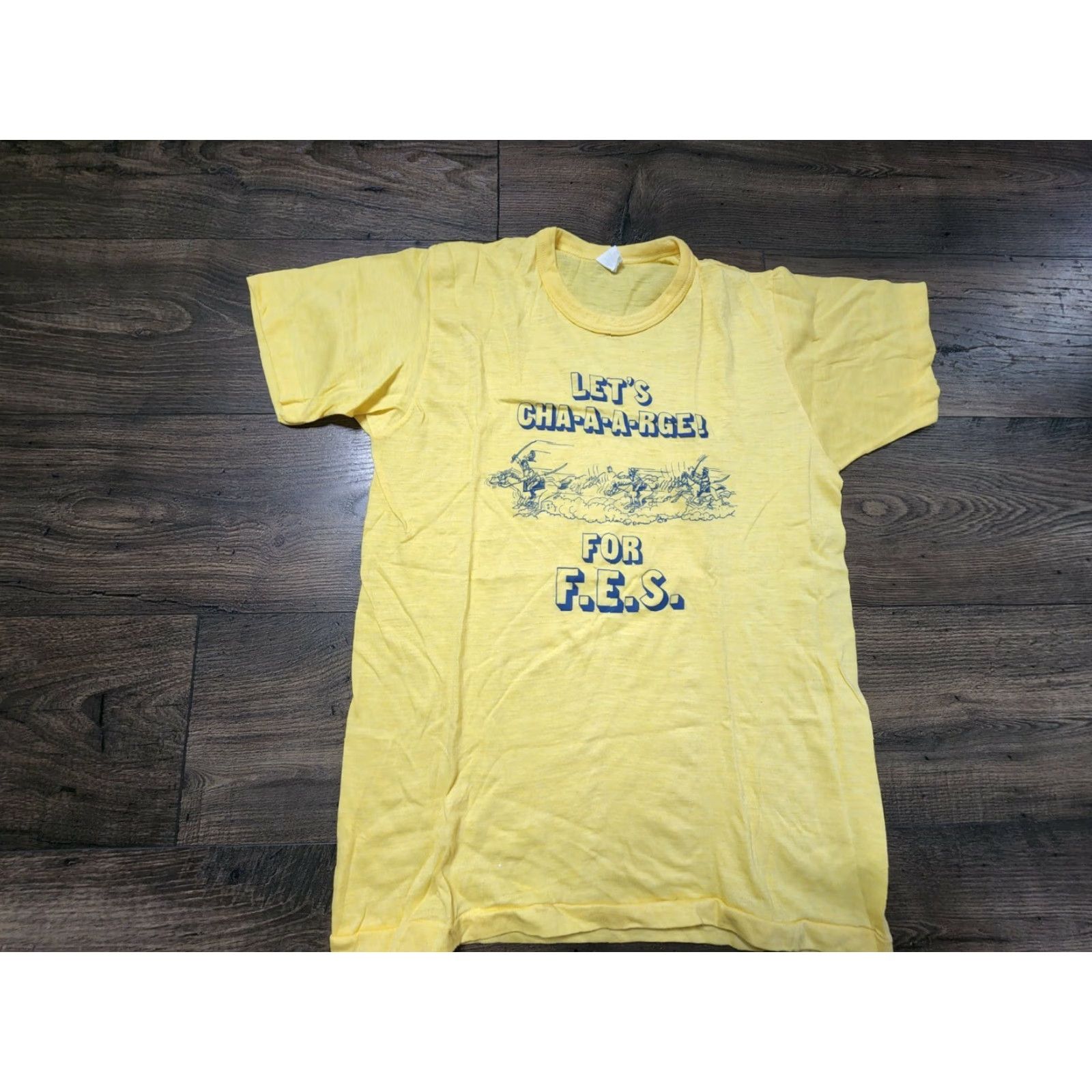 Vintage Vintage Men's 80s Yellow Cotton Blend T-Shirt Short Sleeve Crew Neck Graphic Slim Fit Made in USA Size US M / EU 48-50 / 2 - 2 Thumbnail