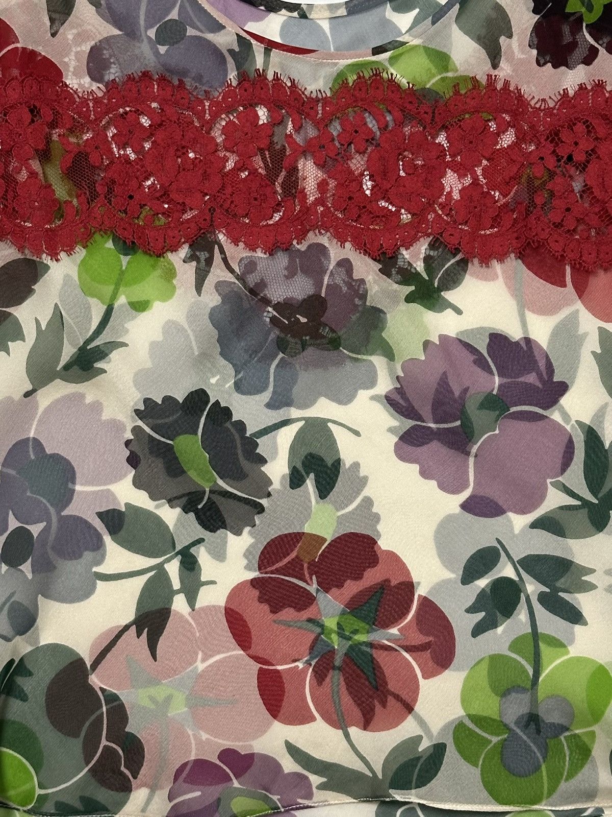 Dior DIOR F/W 2001 Floral Print Silk Tank Top with Lace Panel Size XS / US 0-2 / IT 36-38 - 3 Thumbnail