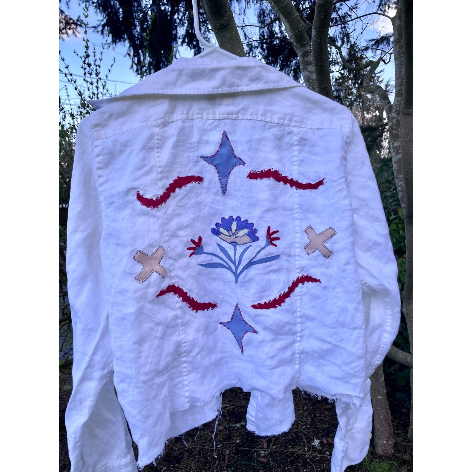 Other Large 100% Linen Cropped Button Up with Boho Applique Size L / US 10 / IT 46 - 3 Thumbnail