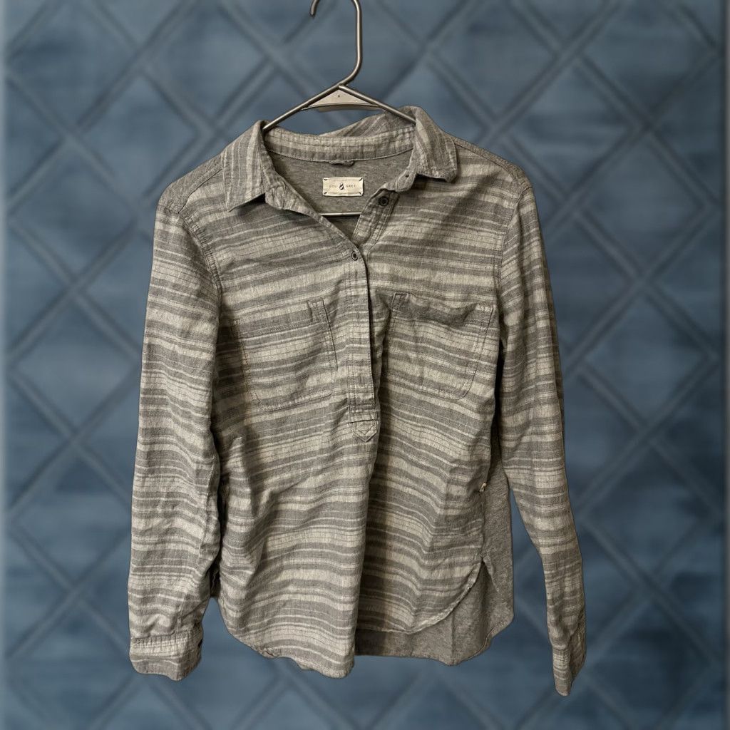Lou & Grey Lou & Grey Polo Shirt Women Long Sleeve 100% Cotton Gray M Adult Regular Size Medium Size M / US 6-8 / IT 42-44 - 1 Thumbnail
