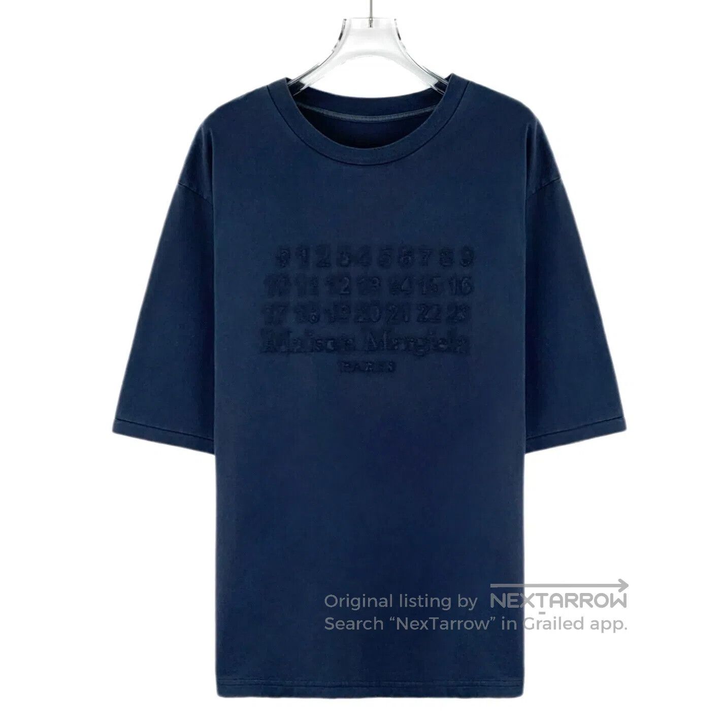 Maison Margiela Maison Margiela Dark Blue Logo Cutout Cotton Crew Neck Sho Size US S / EU 44-46 / 1 - 1 Thumbnail