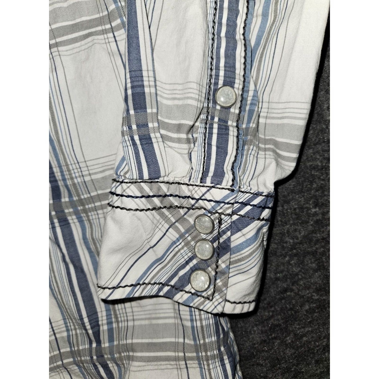 BKE VINTAGE BKE Pearl Snap Shirt Men L Slim White Plaid Roll Tab Preppy Western Cowboy Stretch Size US L / EU 52-54 / 3 - 6 Thumbnail