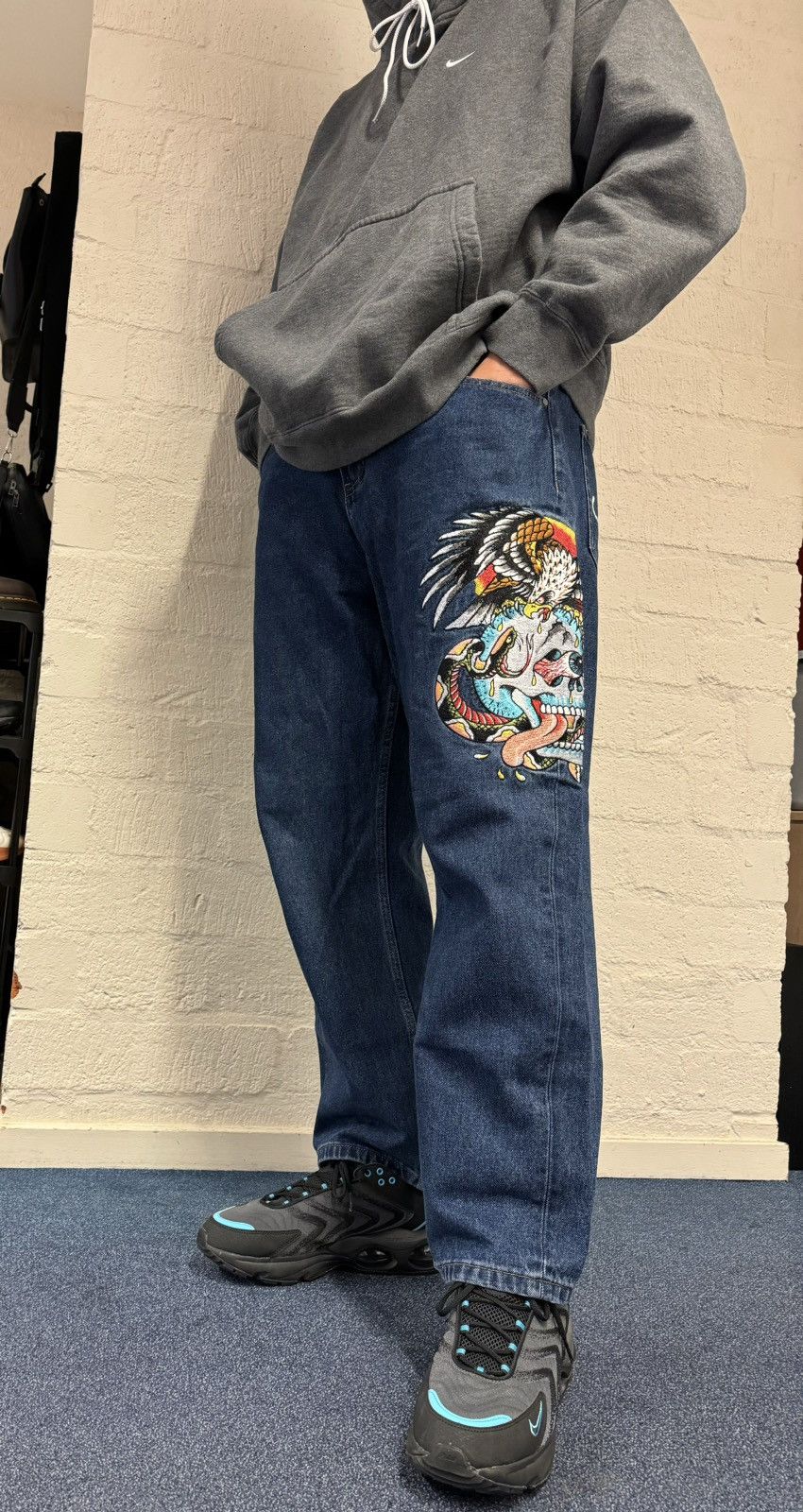 image of Ed Hardy Skull Snake Eagle Tattoo Graphic Jean Denim in Blue, Men's (Size 36)