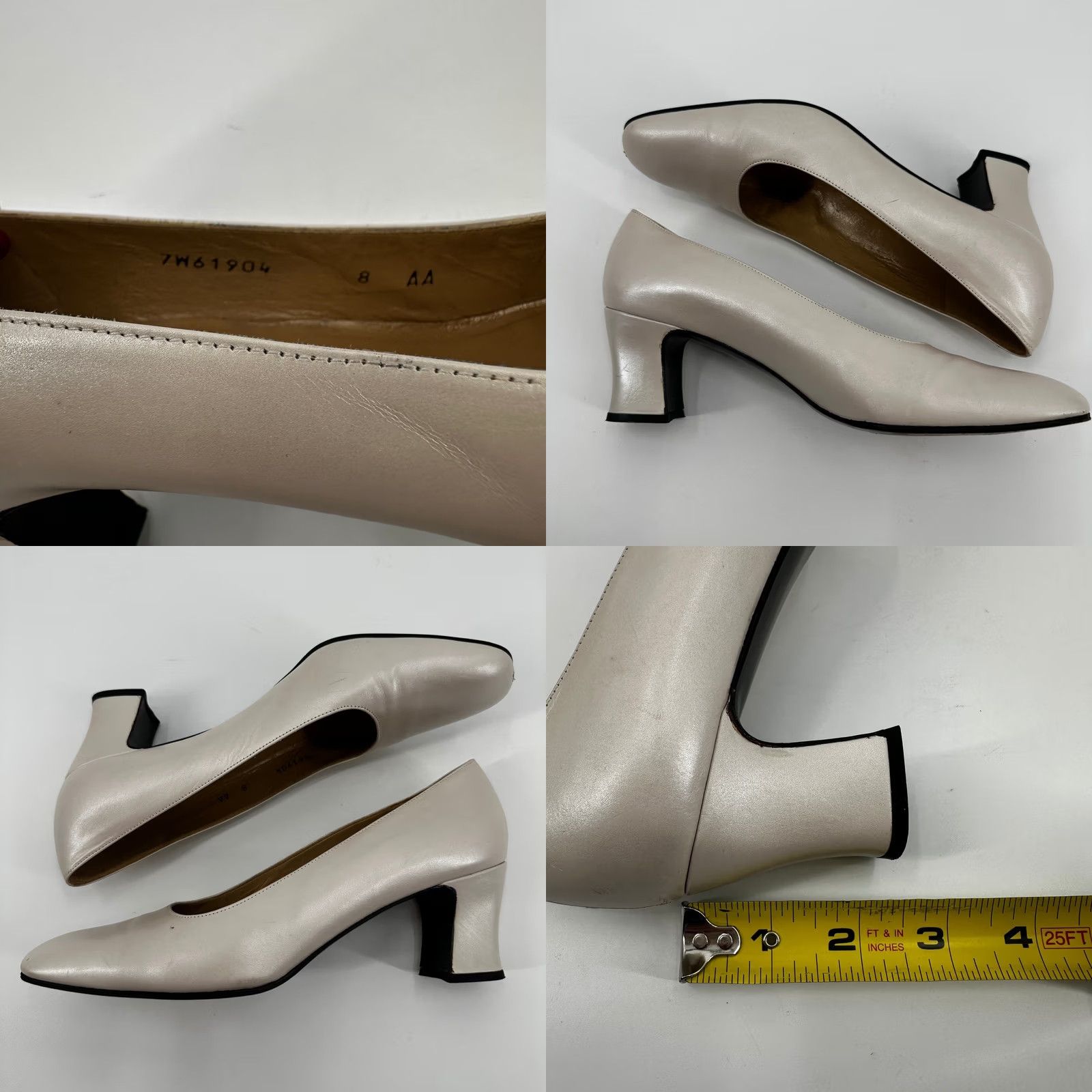 Stuart Weitzman Stuart Weitzman Cream Leather Pumps Square Toe Block Heel 8 AA Leather Sole Leather Upper Office Women's 90s Vintage Leather Heels Size US 8 / IT 38 - 8 Thumbnail