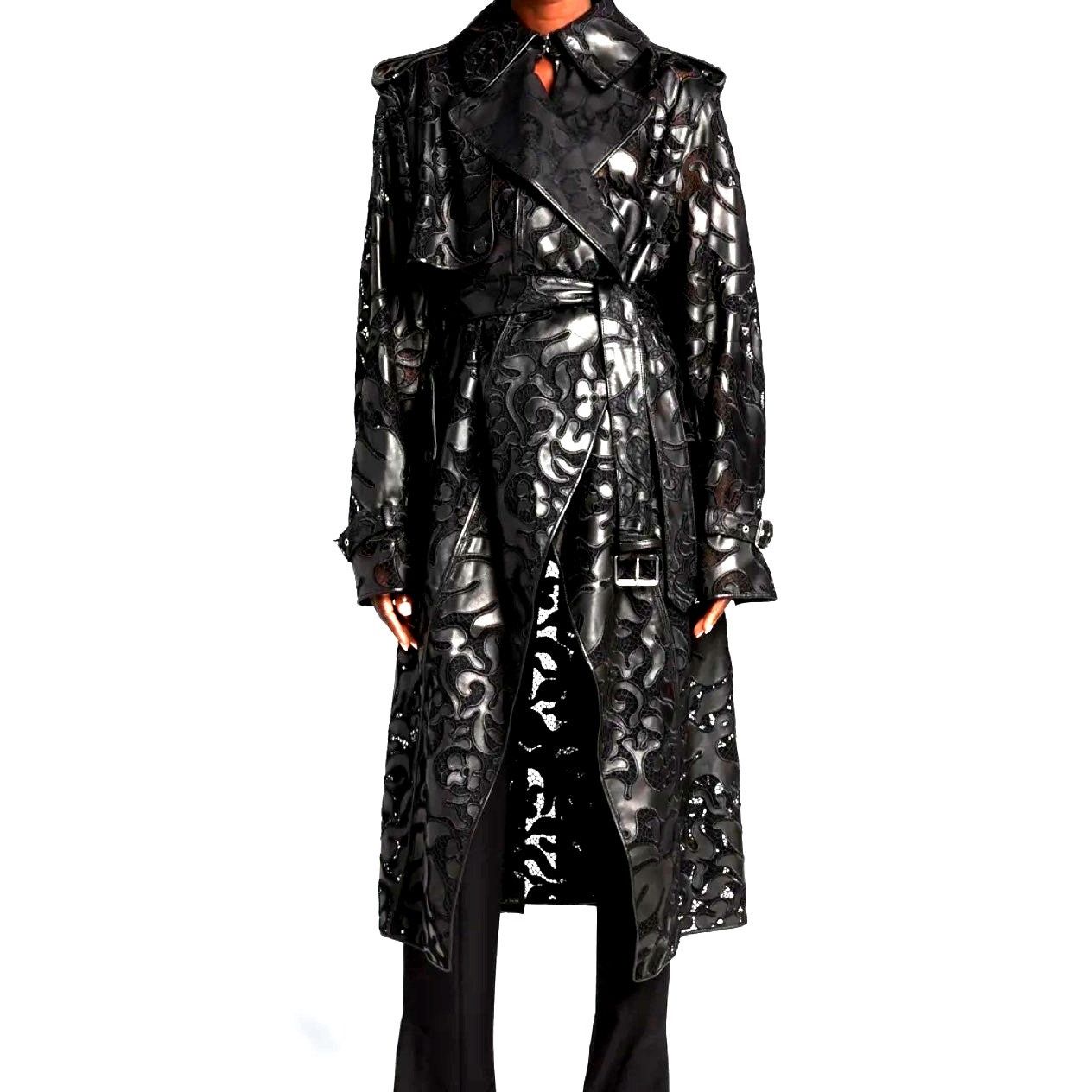 Alexander McQueen Alexander McQueen Black Leather Lace Belted Trench Coat 14 Size XL / US 12-14 / IT 48-50 - 4 Thumbnail