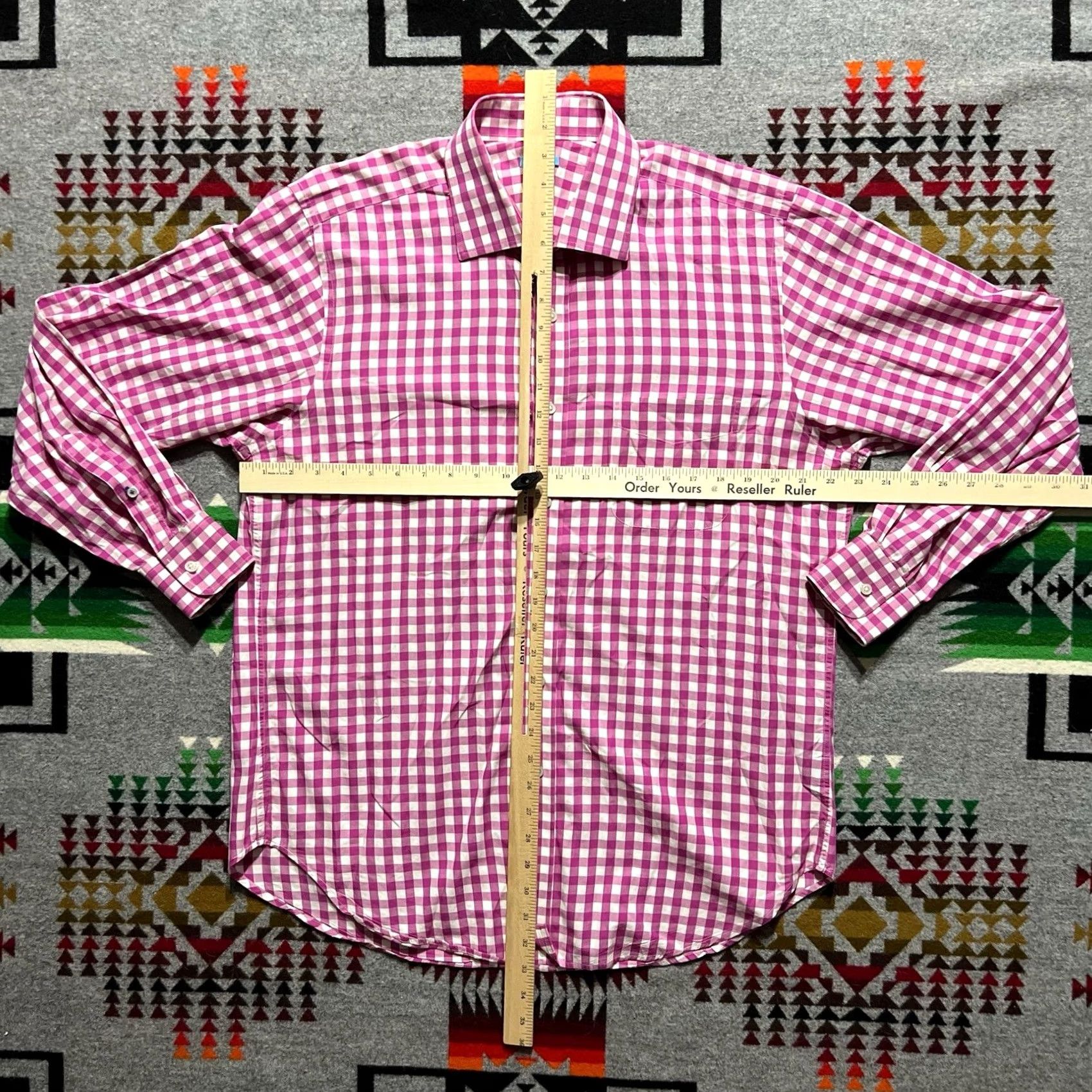 J.McLaughlin J. McLaughlin Shirt Mens Large Pink Check Button Up Long Sleeve Size US L / EU 52-54 / 3 - 3 Thumbnail