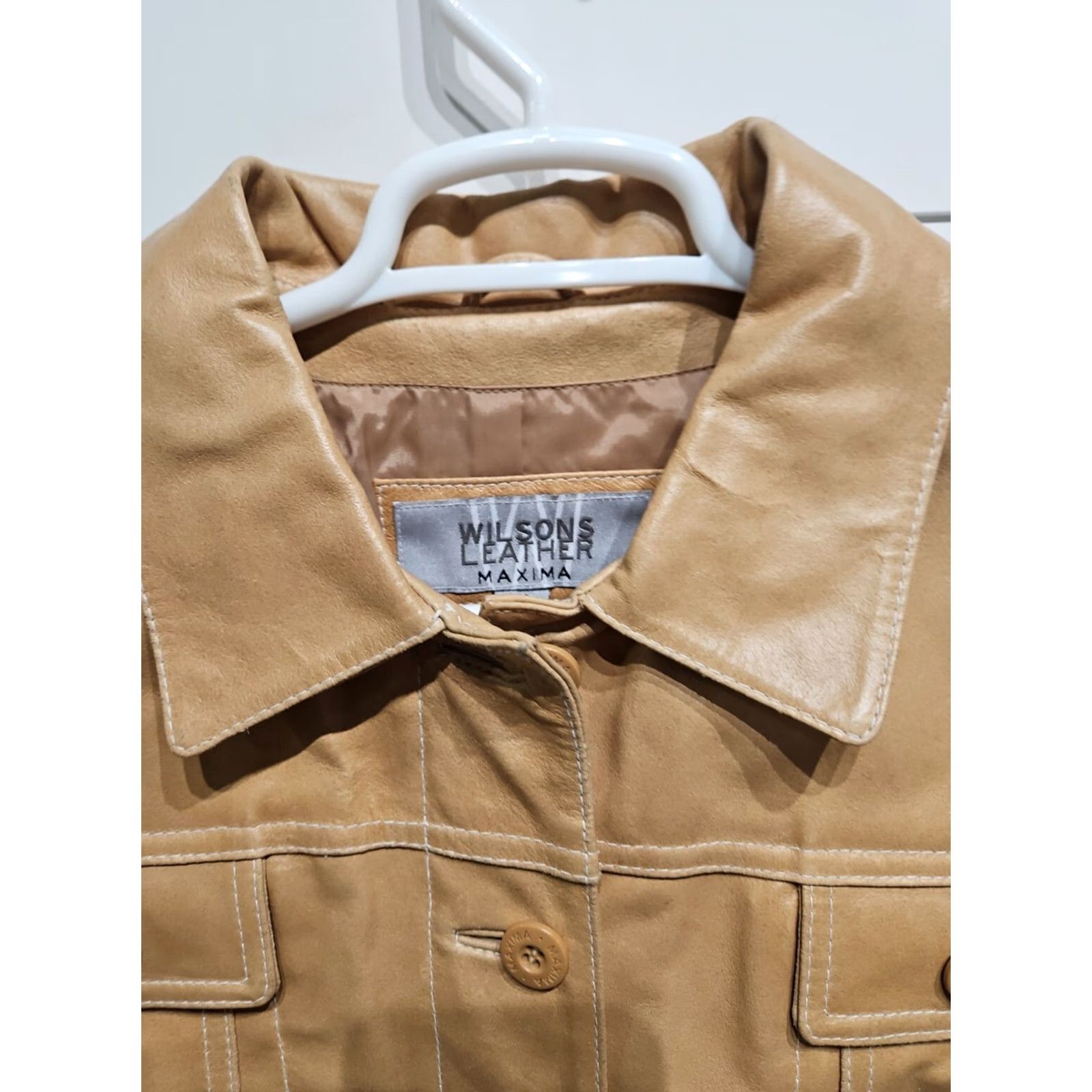 Vintage VINTAGE Wilsons Leather Trench Coat Womens XL Beige Leather Lined Long Button 30" Fall Spring Summer Winter Vintage/Coat/Trench Size XL / US 12-14 / IT 48-50 - 7 Thumbnail
