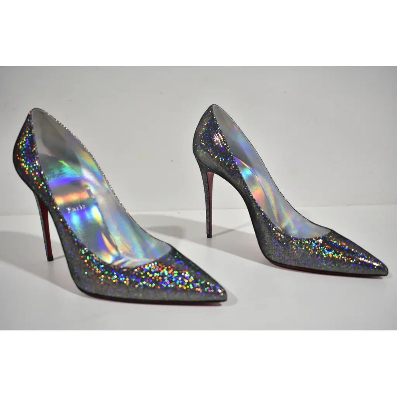 Christian Louboutin Kate 100 Silver Suede Disco Stiletto Pointed Heel Pump 40 Size US 10 / IT 40 - 4 Thumbnail