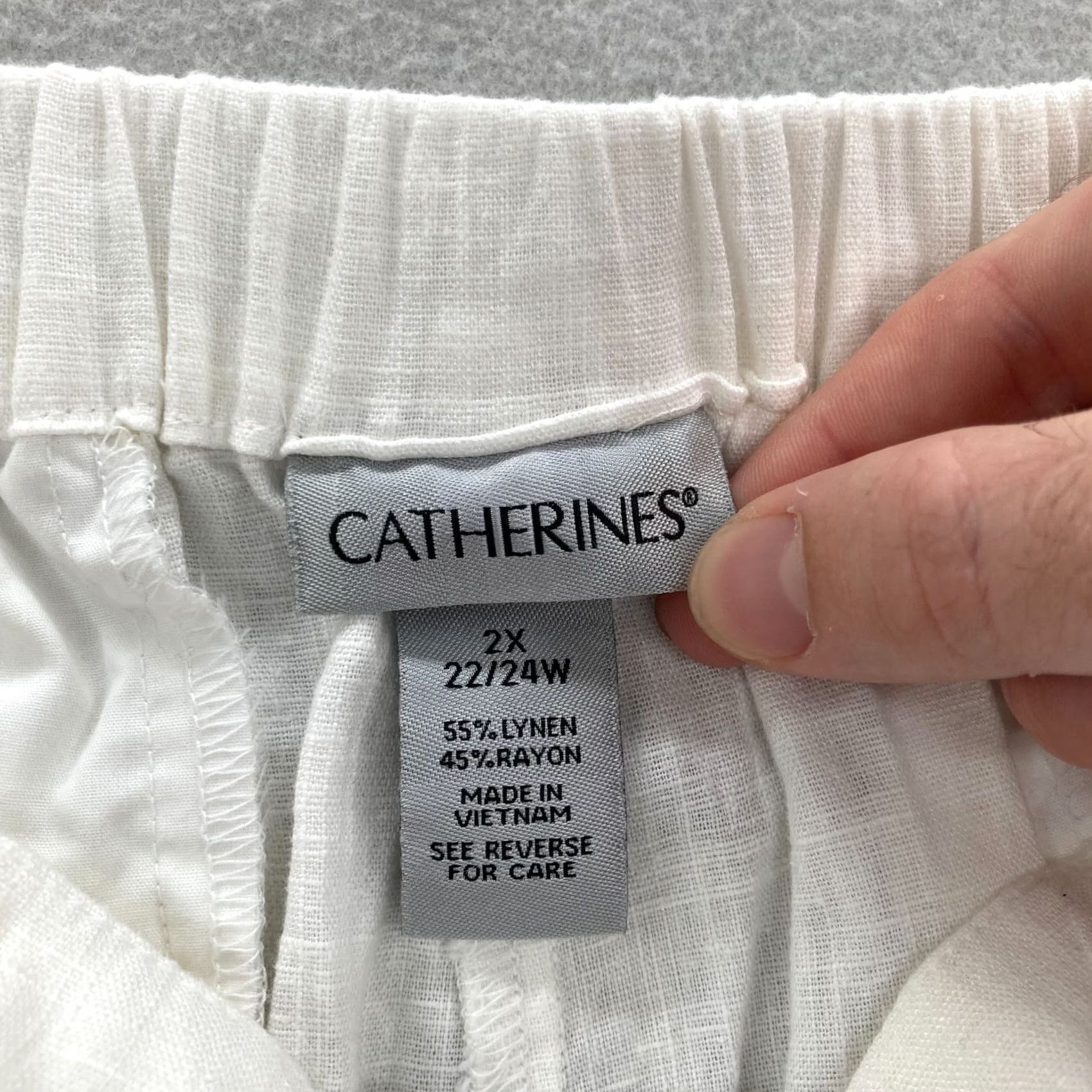 Vintage Catherines Pull On Straight Leg Pants Women's Plus 2X White Linen Blend Beach Casual Travel Workwear Comfort Elastic Waist Pockets Size 30" / US 8 / IT 44 - 4 Thumbnail