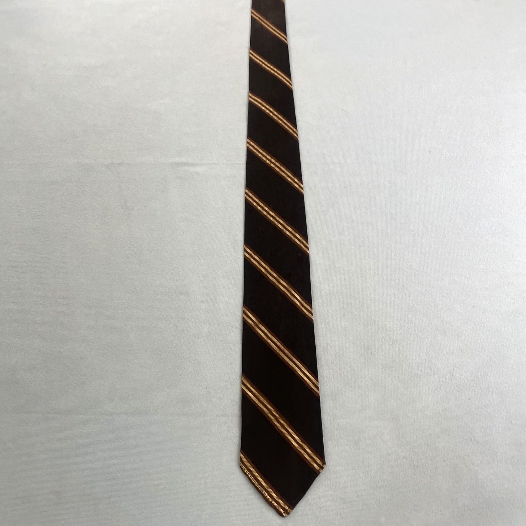 Arrow Vtg 60s 70s Repp Stripe Tie Woven Poly Navy Brown Exec Narrow Cravat 2.5x55 Capsule Necktie Mens Size ONE SIZE - 4 Thumbnail
