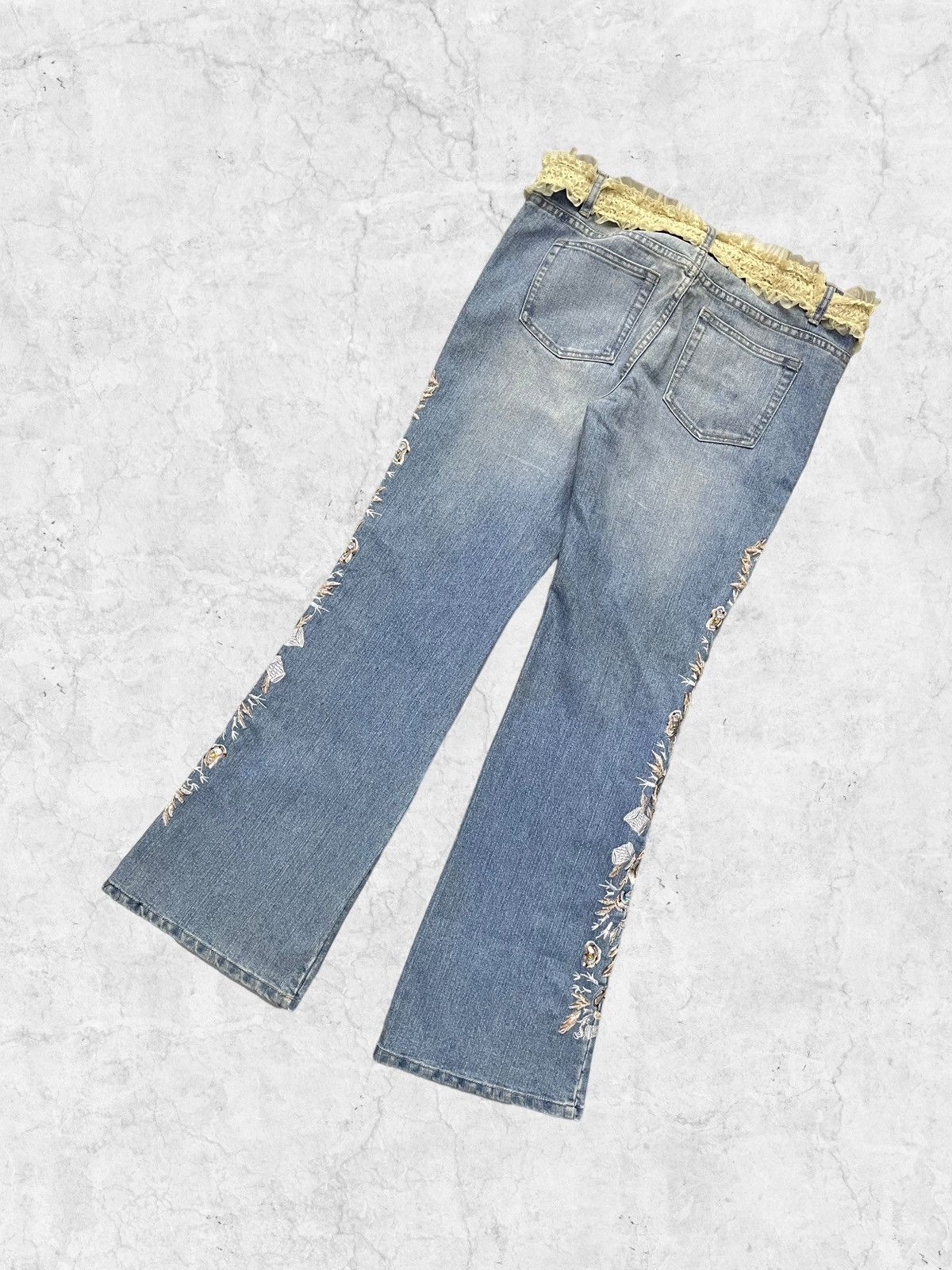 Japanese Brand × Vintage Vintage Clash Embroidered Flared Denim Pants With Belt Size US 32 / EU 48 - 10 Thumbnail